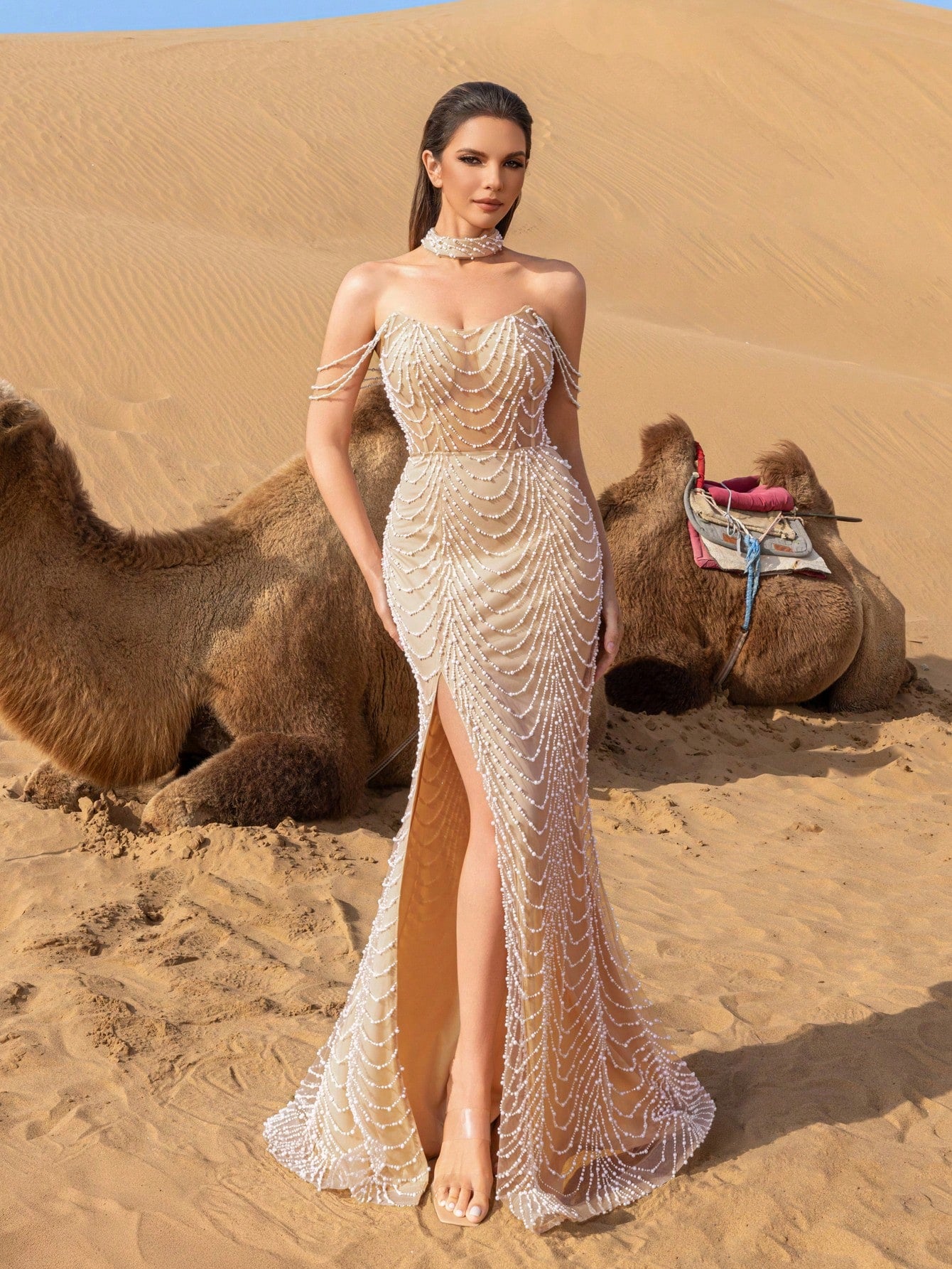 Gorgeous Strapless Pearl Embellished Mermaid Hem Beaded Formal Dresses & Evening Gowns