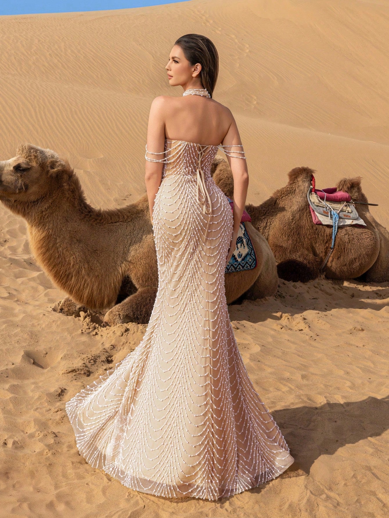 Gorgeous Strapless Pearl Embellished Mermaid Hem Beaded Formal Dresses & Evening Gowns