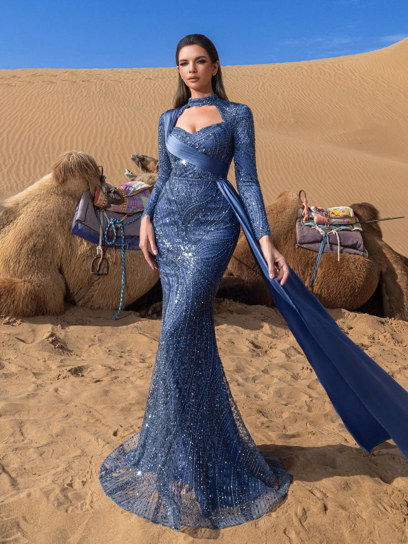 Gorgeous Mock Neck Mermaid Hem Beaded Formal Dresses & Evening Gowns