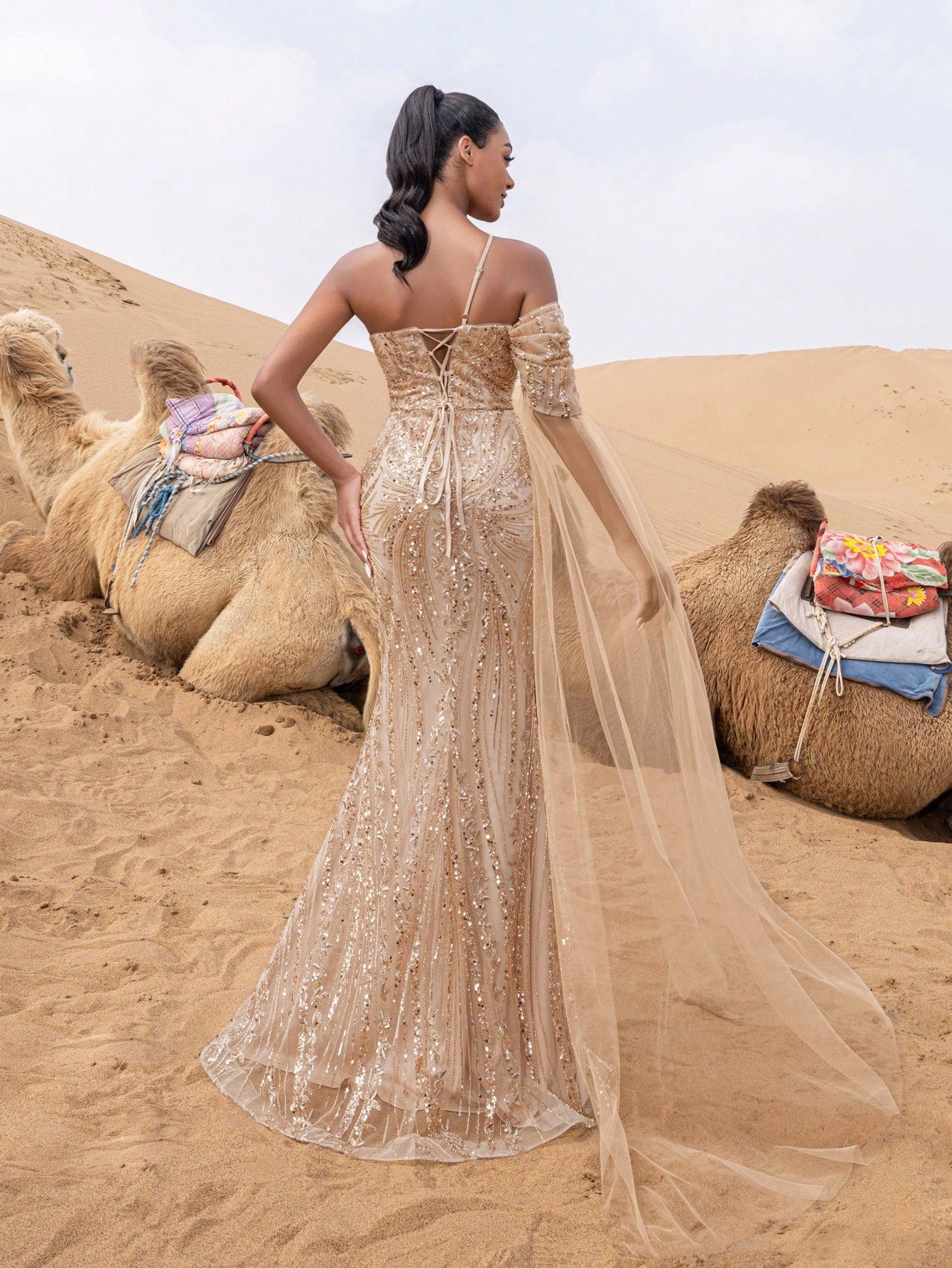 Gorgeous Asymmetrical Neck Mermaid Hem Beaded Formal Dresses & Evening Gowns