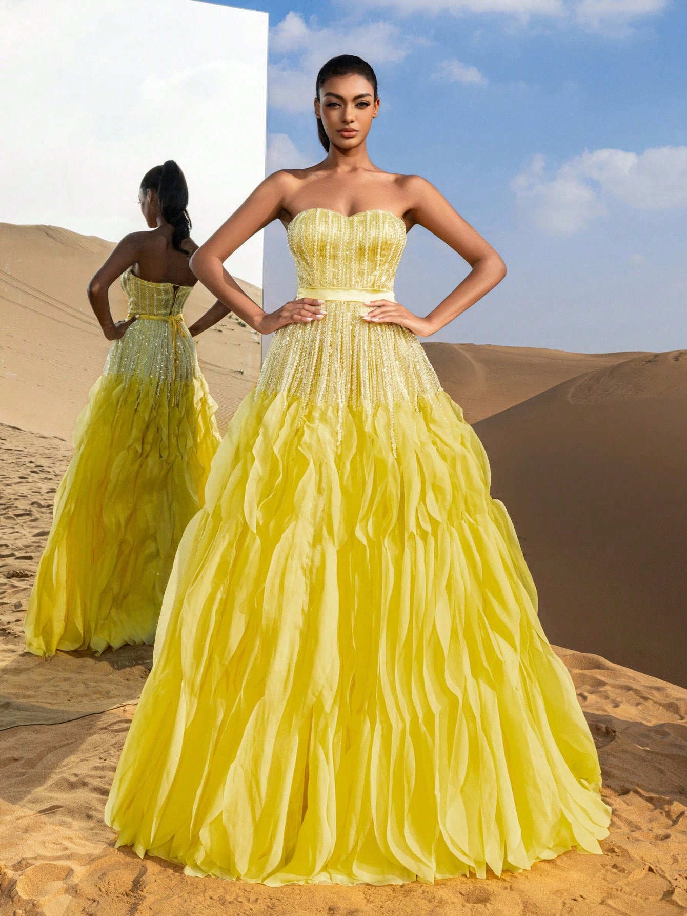 Gorgeous Strapless Ruffle Layered Hem Beaded Formal Dresses & Evening Gowns