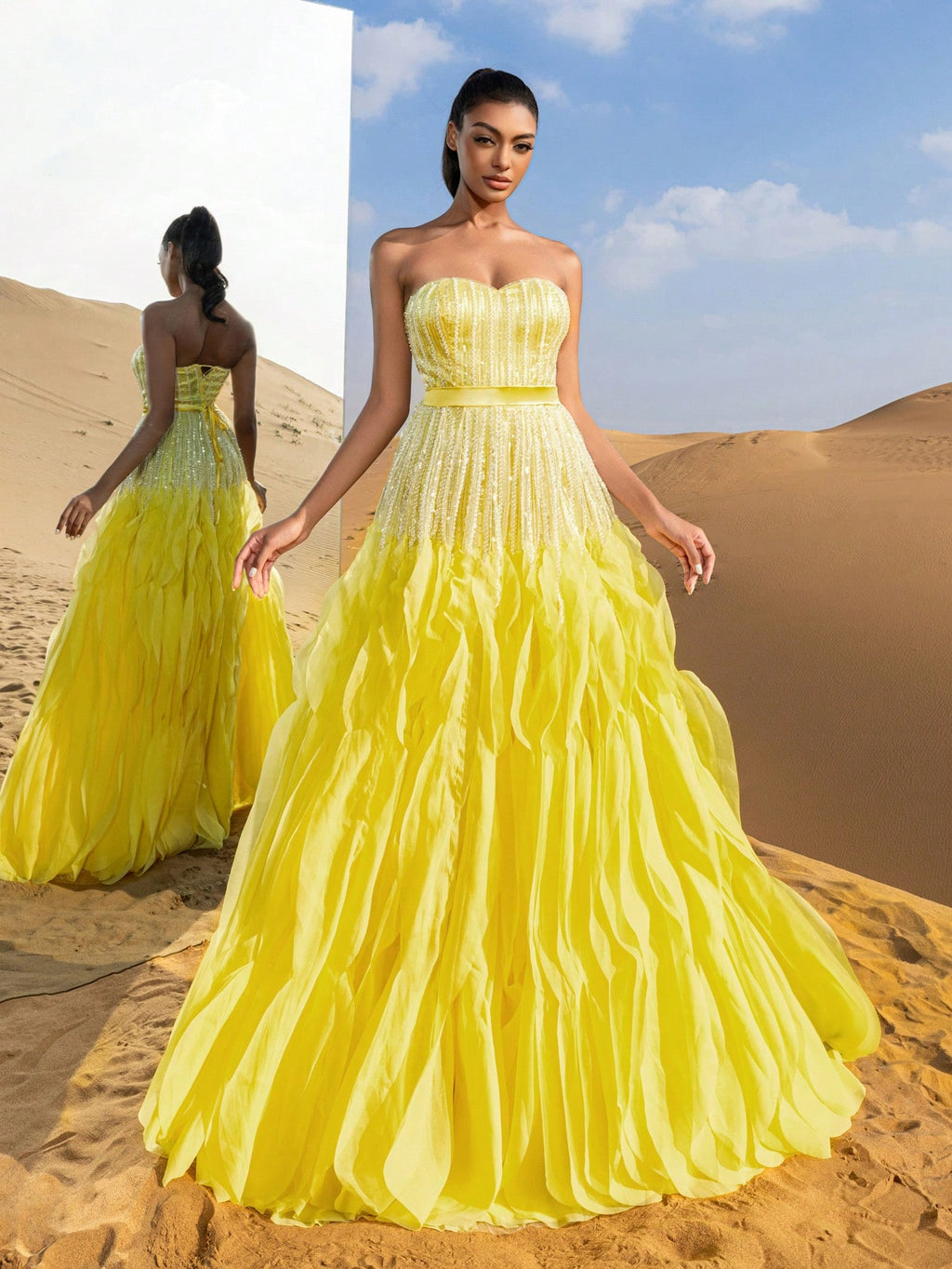 Gorgeous Strapless Ruffle Layered Hem Beaded Formal Dresses & Evening Gowns