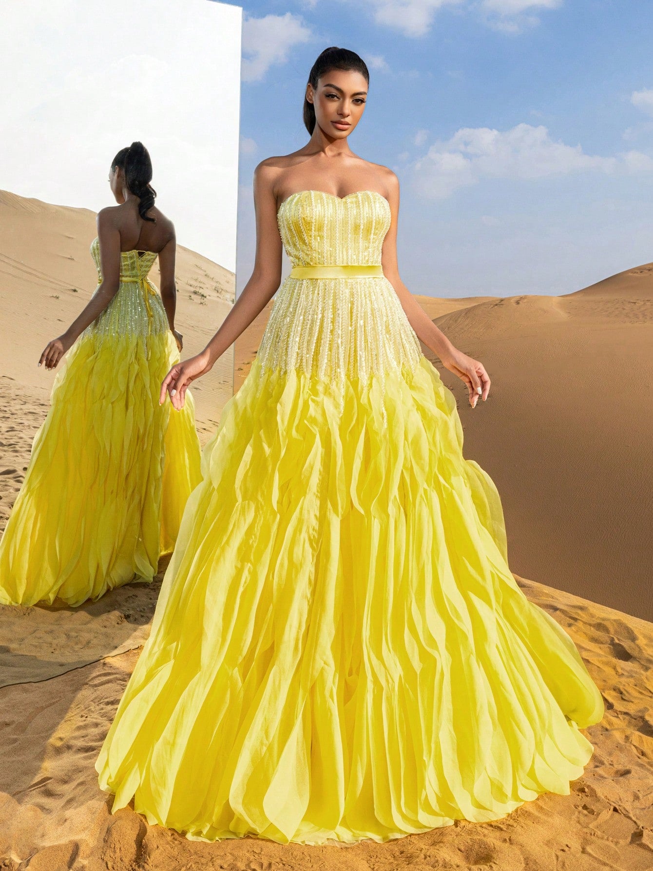 Gorgeous Strapless Ruffle Layered Hem Beaded Formal Dresses & Evening Gowns