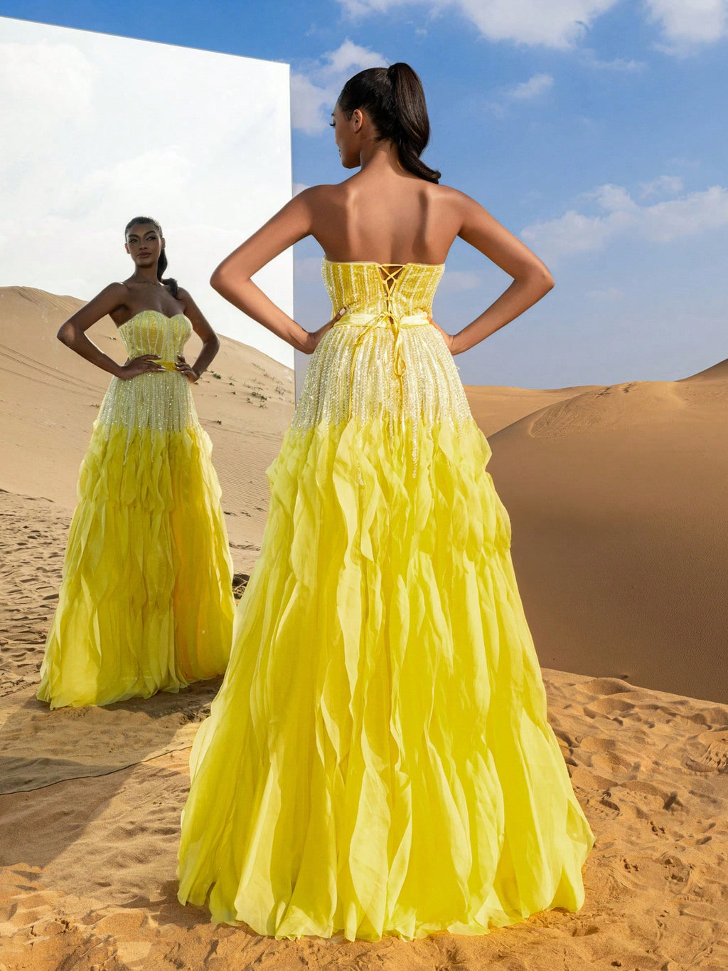 Gorgeous Strapless Ruffle Layered Hem Beaded Formal Dresses & Evening Gowns