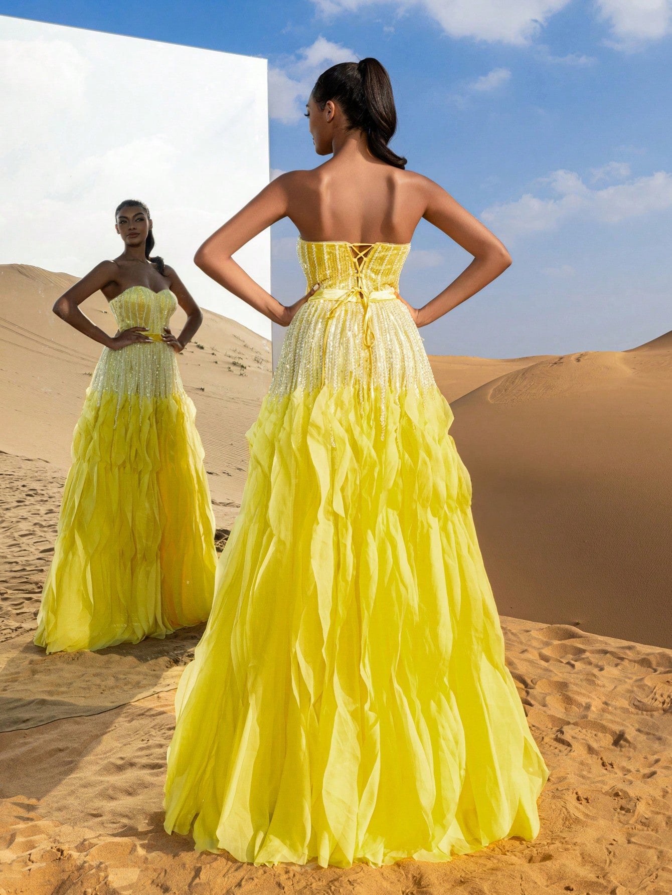 Gorgeous Strapless Ruffle Layered Hem Beaded Formal Dresses & Evening Gowns