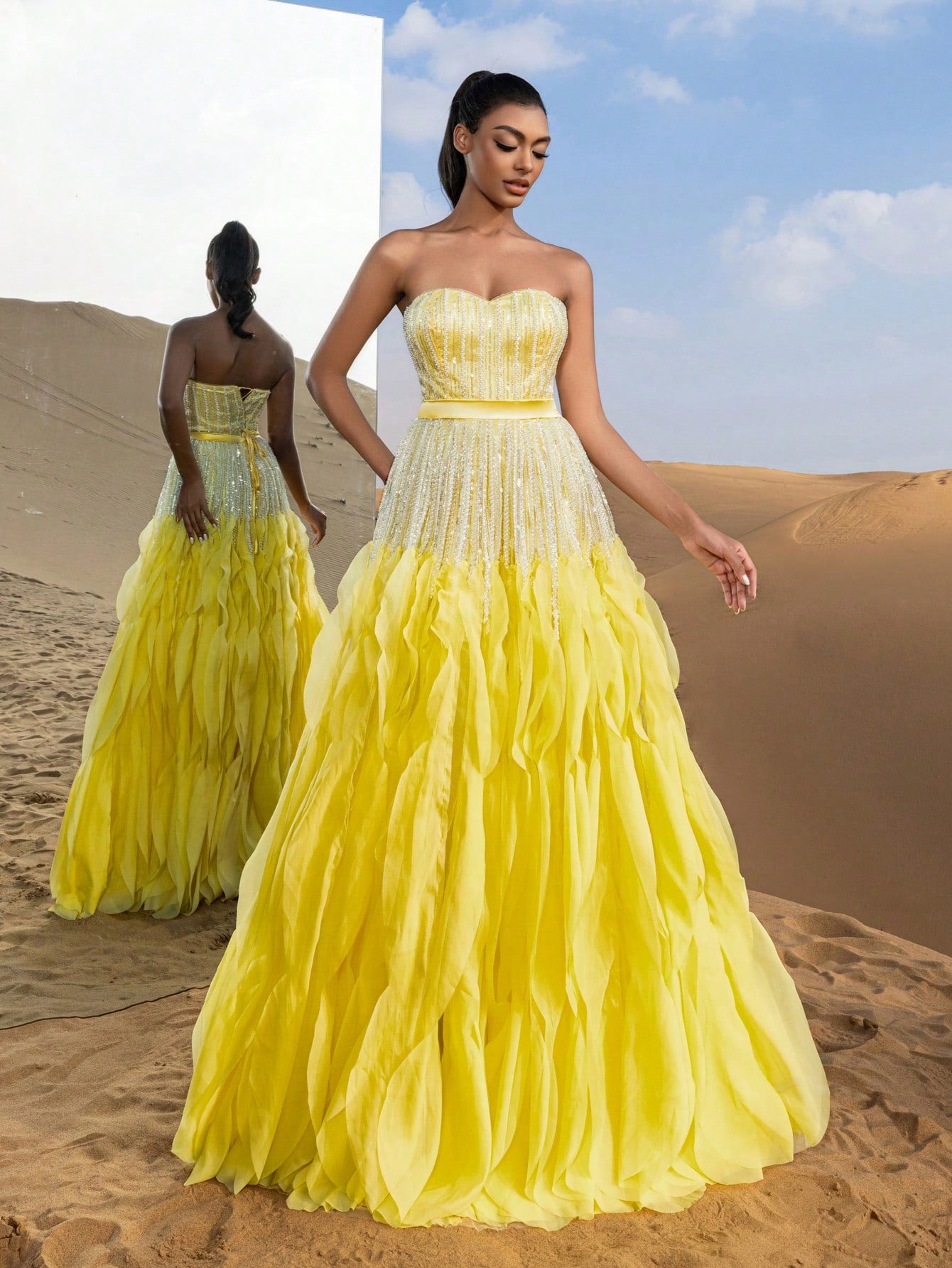 Gorgeous Strapless Ruffle Layered Hem Beaded Formal Dresses & Evening Gowns