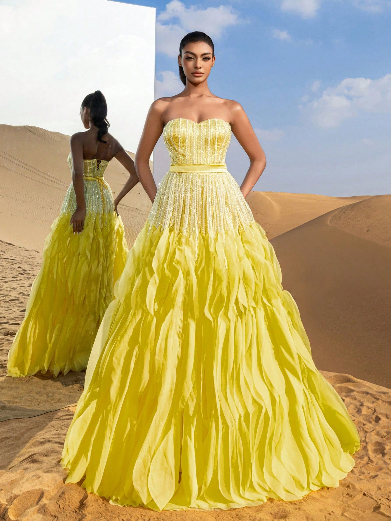 Gorgeous Strapless Ruffle Layered Hem Beaded Formal Dresses & Evening Gowns