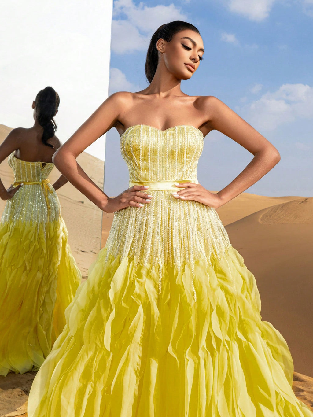 Gorgeous Strapless Ruffle Layered Hem Beaded Formal Dresses & Evening Gowns