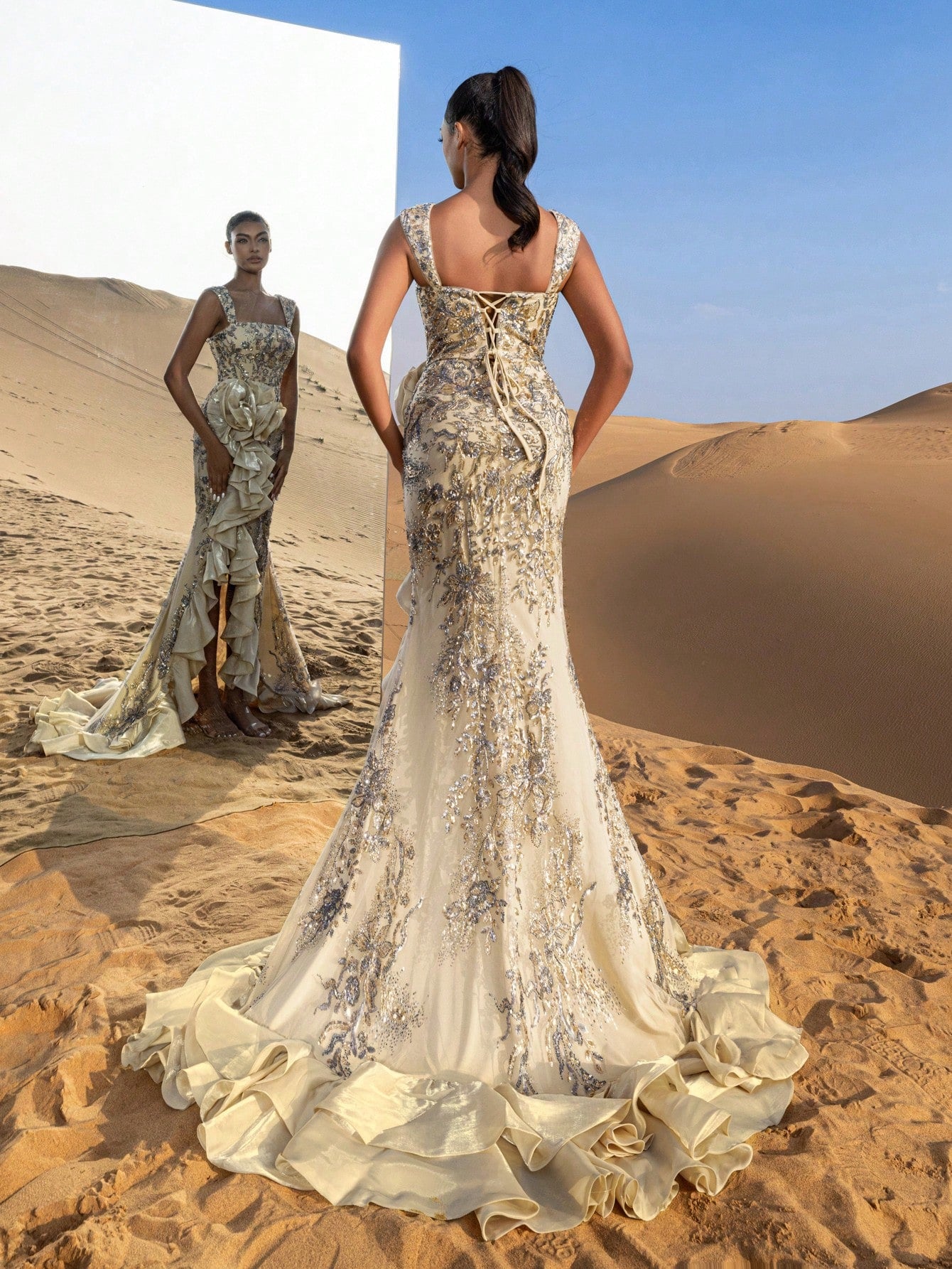 Gorgeous Ruffle Trim Mermaid Hem Floral Sequined Beaded Formal Dresses & Evening Gowns