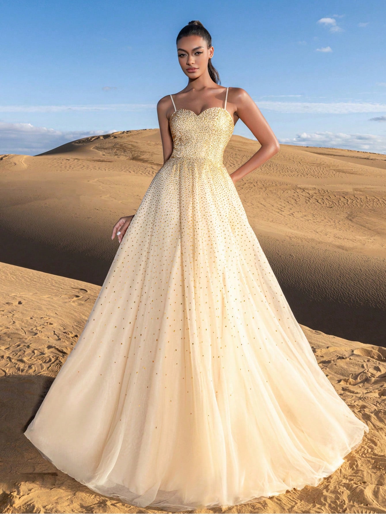 Gorgeous Ombre Rhinestone Detail Lace Up Back Slip Prom Dress