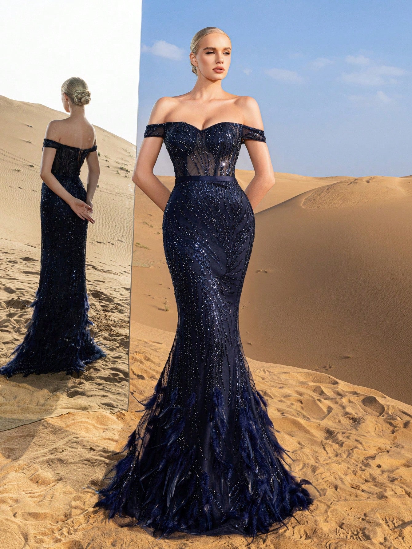 Gorgeous Off Shoulder Mermaid Hem Beaded Formal Dresses & Evening Gowns