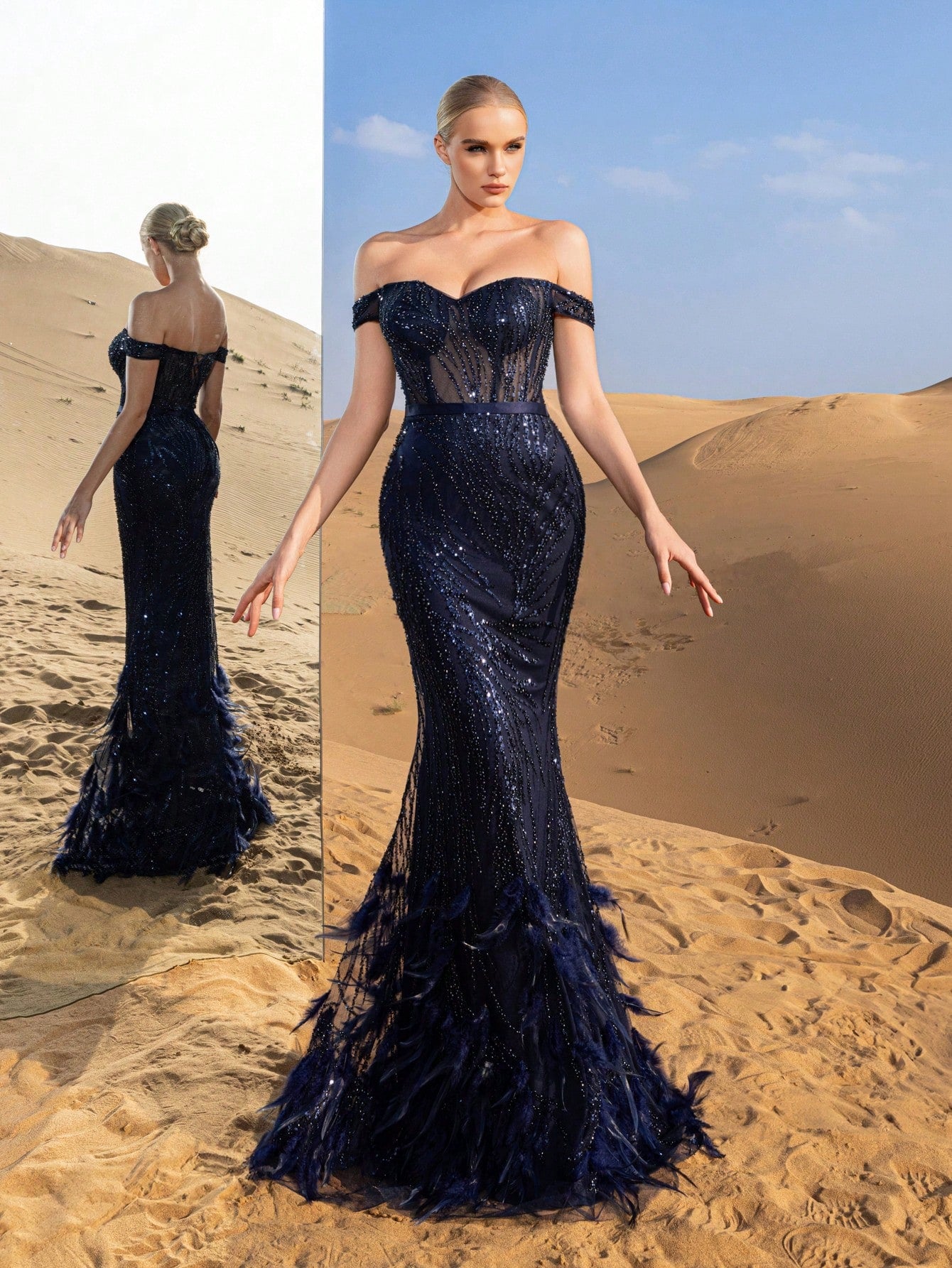 Gorgeous Off Shoulder Mermaid Hem Beaded Formal Dresses & Evening Gowns