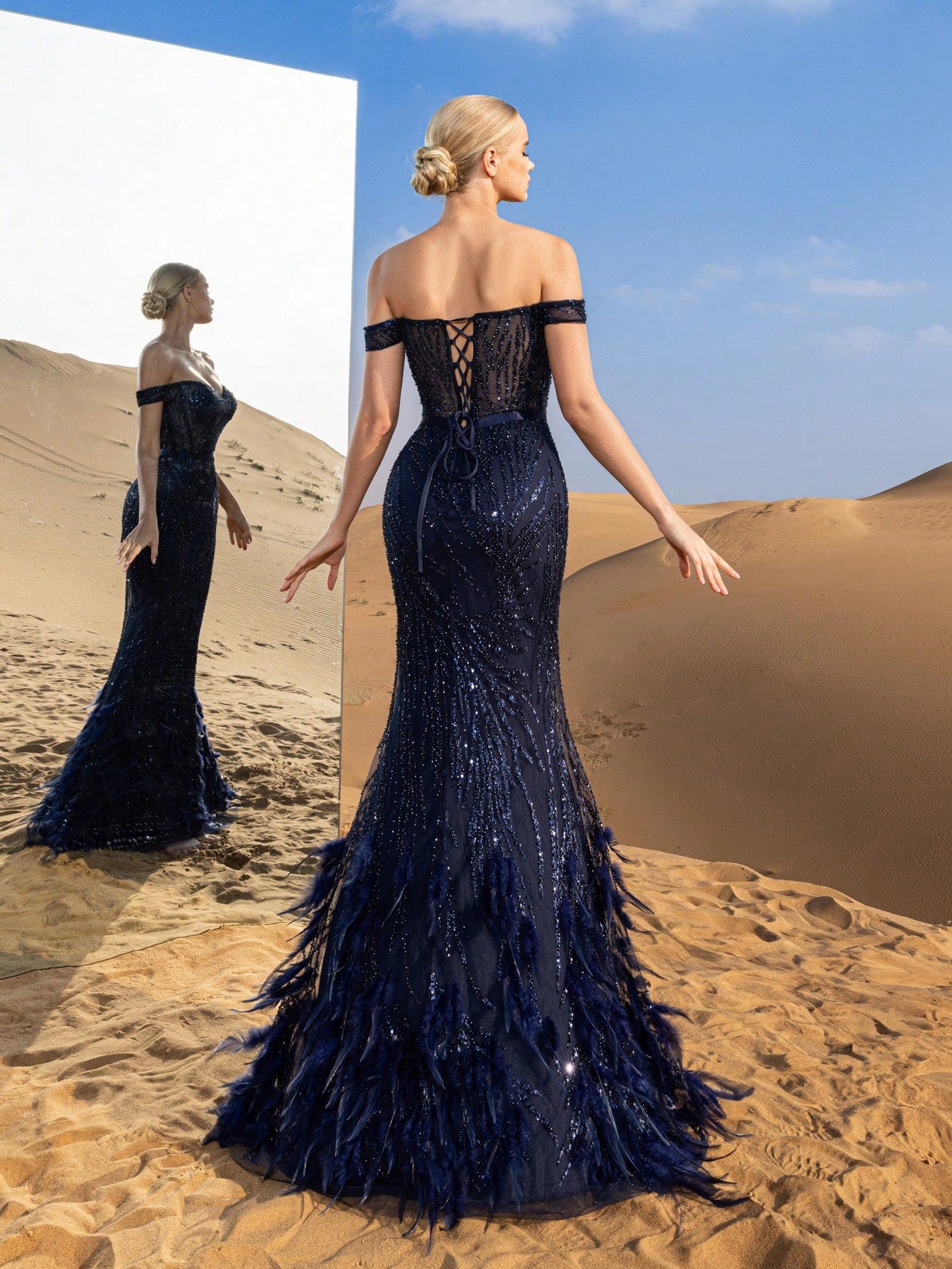 Gorgeous Off Shoulder Mermaid Hem Beaded Formal Dresses & Evening Gowns