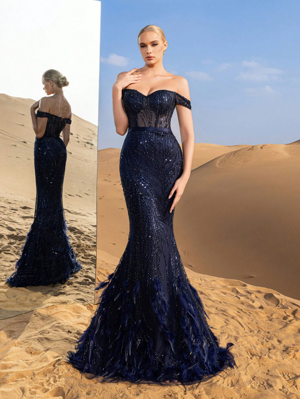 Gorgeous Off Shoulder Mermaid Hem Beaded Formal Dresses & Evening Gowns