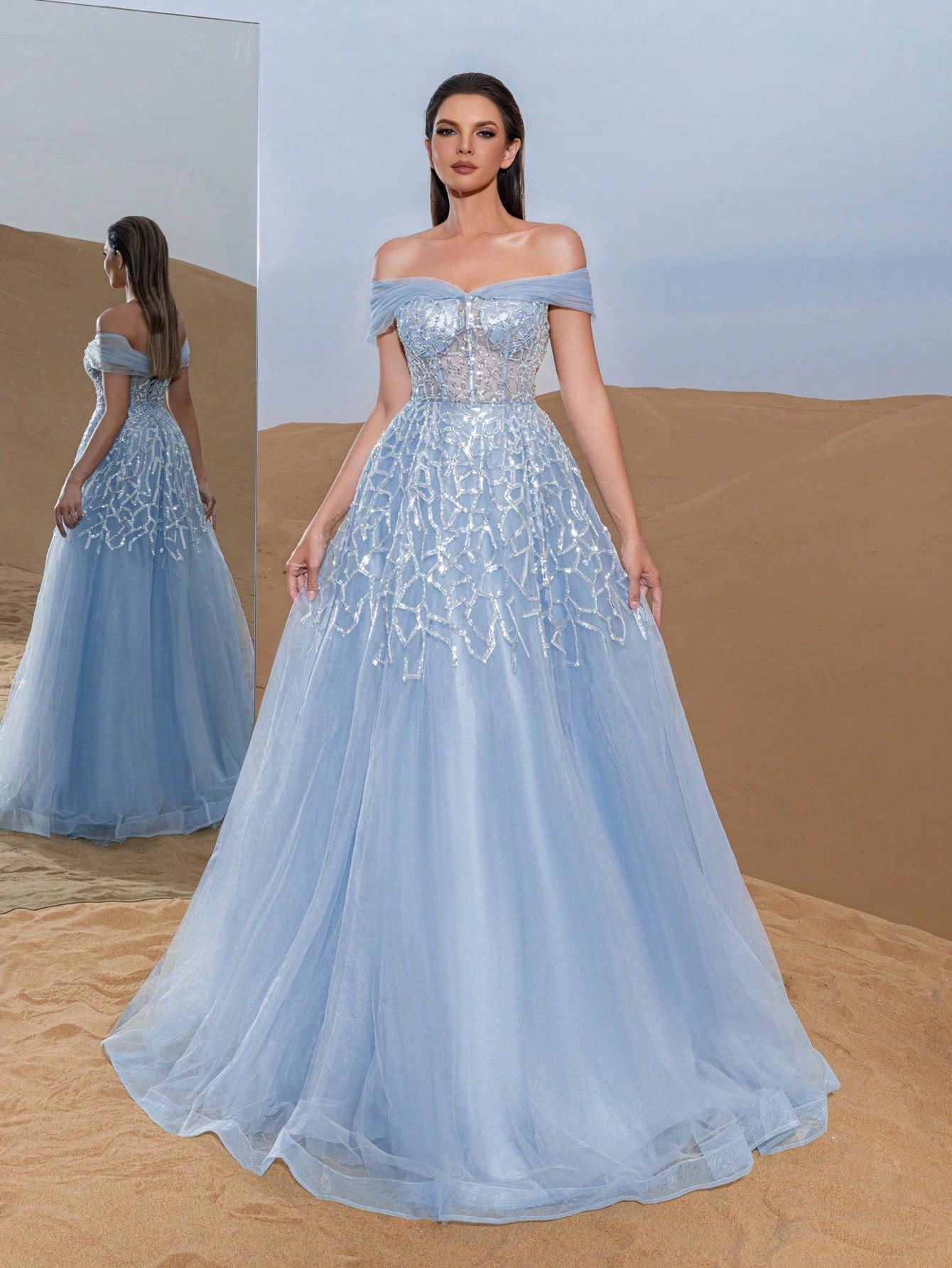 Gorgeous Luxury Off Shoulder Back Thread The Rope Mesh Overlay Beaded Gowns Formal Dresses & Evening Gowns