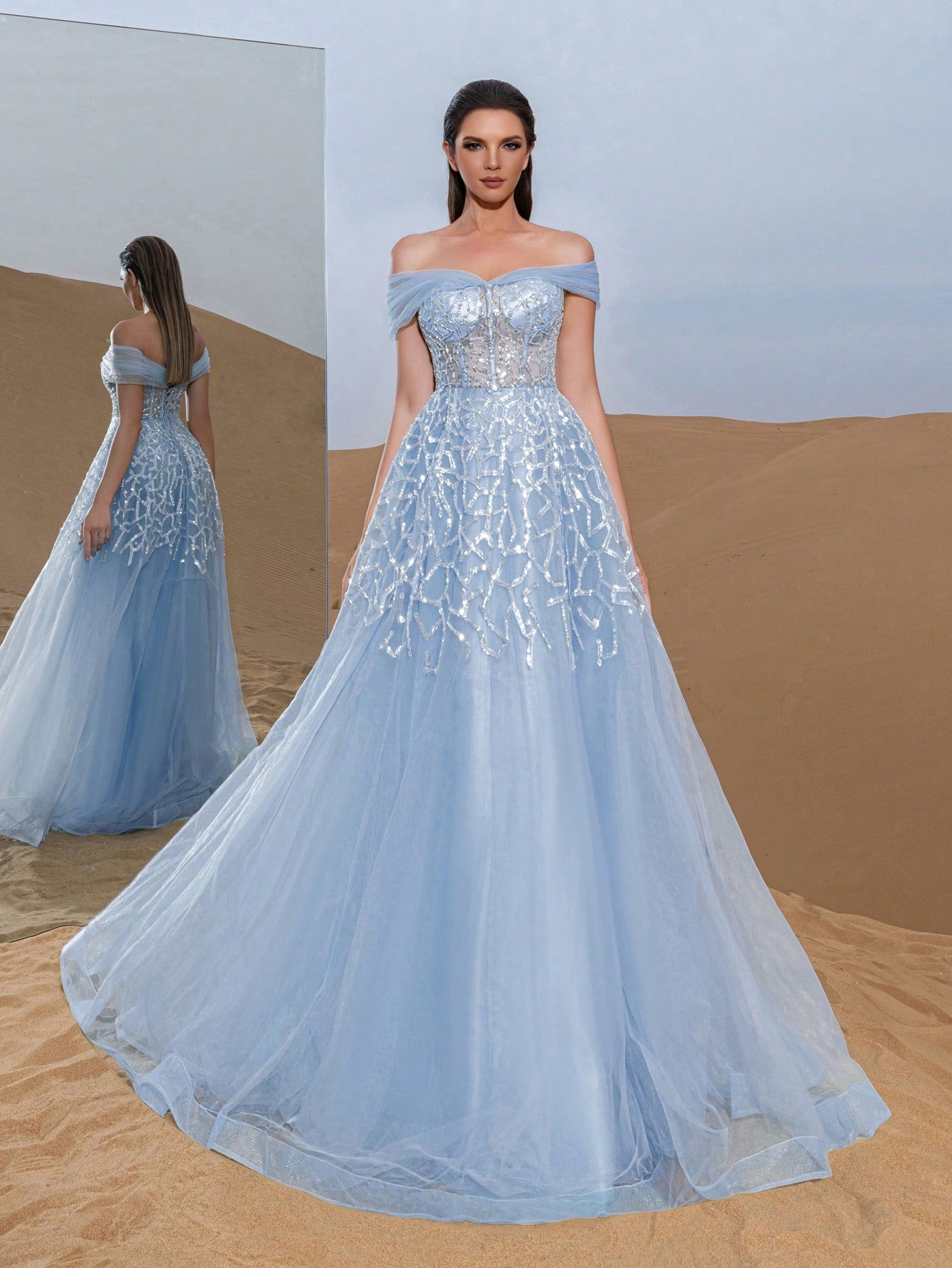 Gorgeous Luxury Off Shoulder Back Thread The Rope Mesh Overlay Beaded Gowns Formal Dresses & Evening Gowns