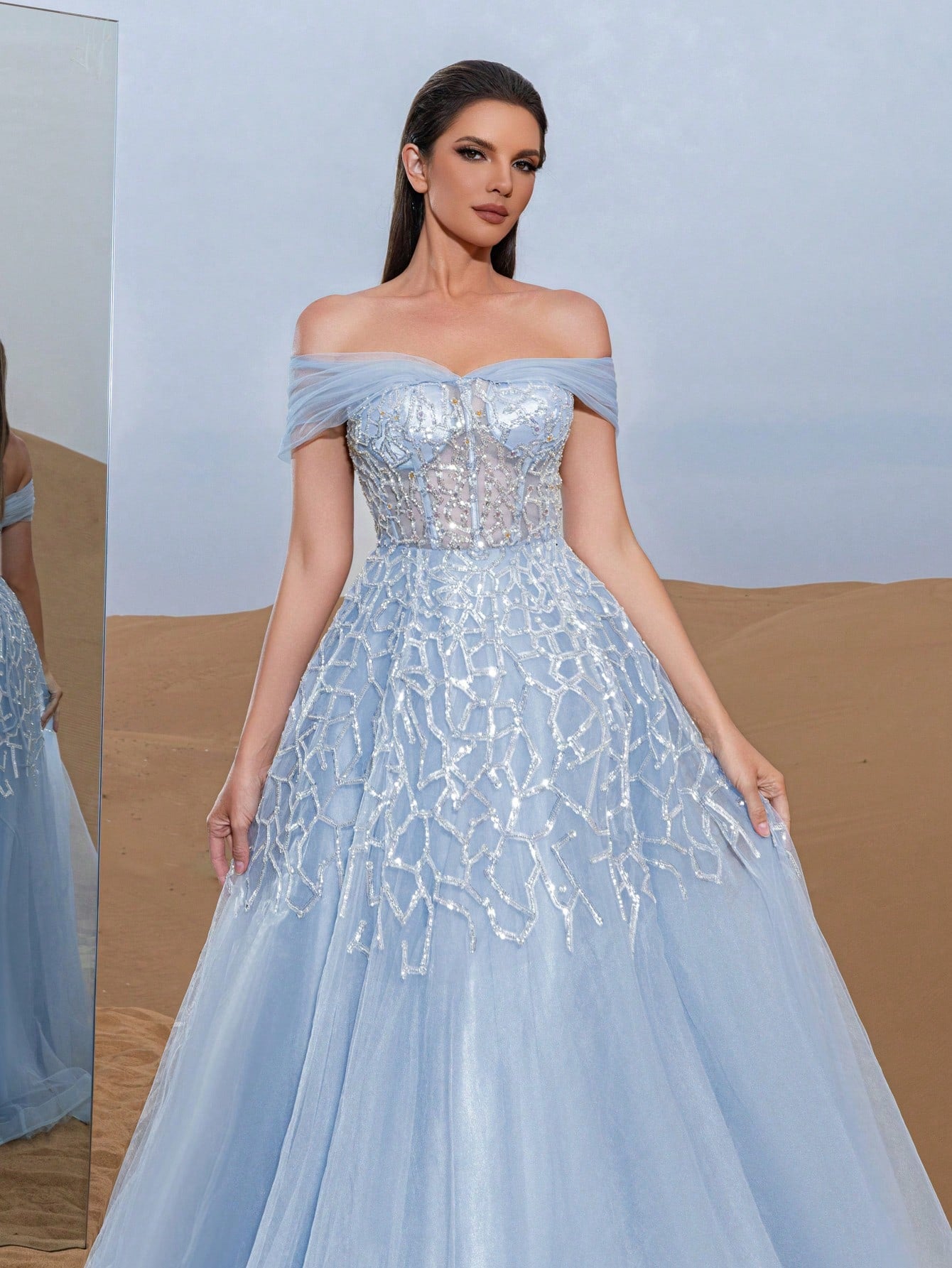 Gorgeous Luxury Off Shoulder Back Thread The Rope Mesh Overlay Beaded Gowns Formal Dresses & Evening Gowns