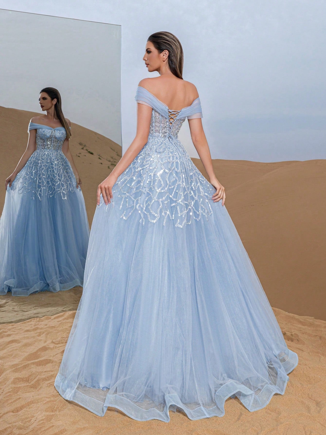 Gorgeous Luxury Off Shoulder Back Thread The Rope Mesh Overlay Beaded Gowns Formal Dresses & Evening Gowns