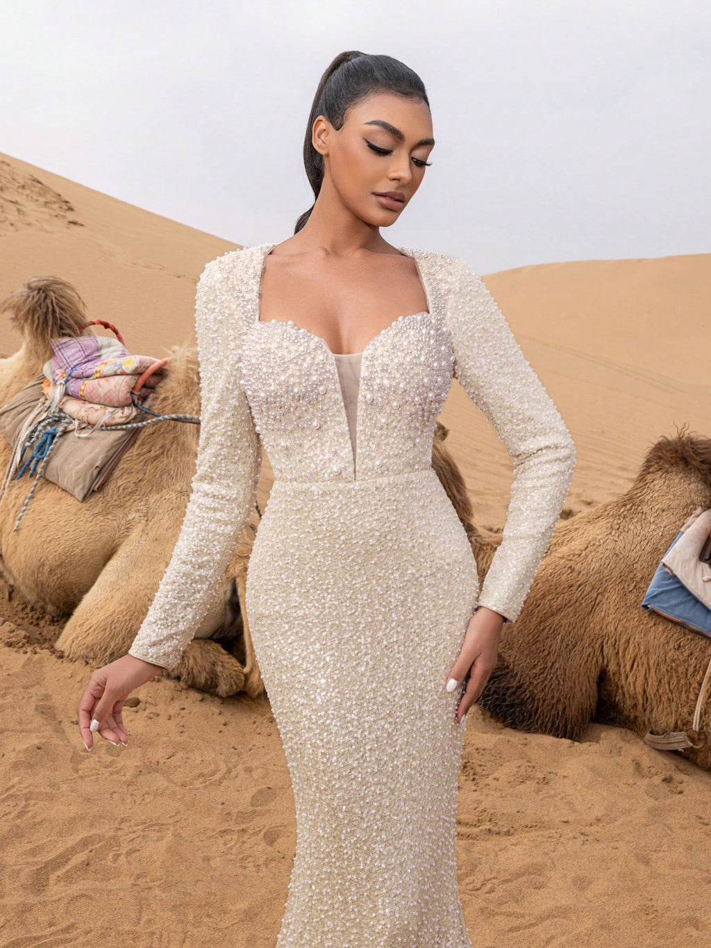 Gorgeous Pearl Detail Sweetheart Neck Mermaid Hem Beaded Formal Dresses & Evening Gowns