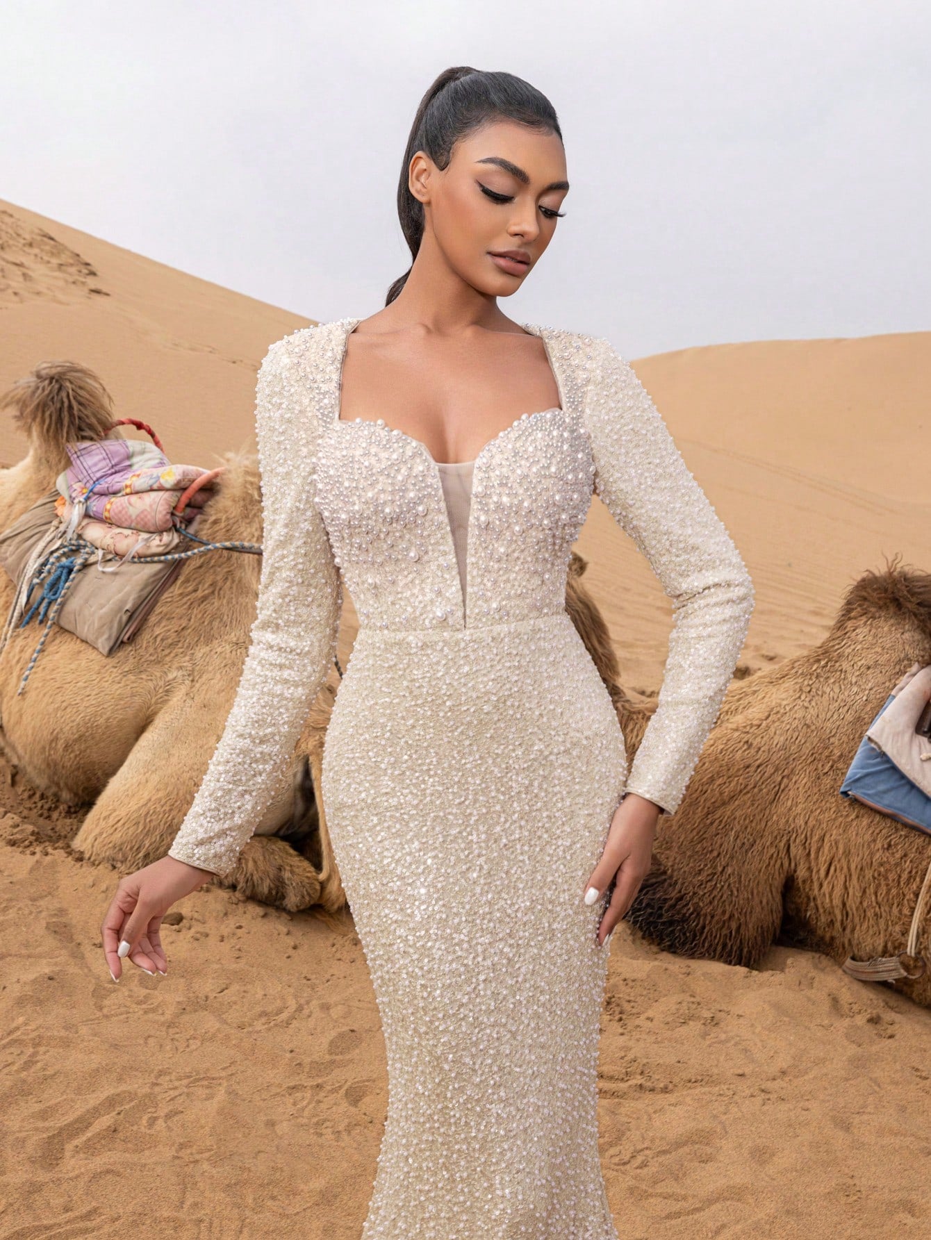 Gorgeous Pearl Detail Sweetheart Neck Mermaid Hem Beaded Formal Dresses & Evening Gowns