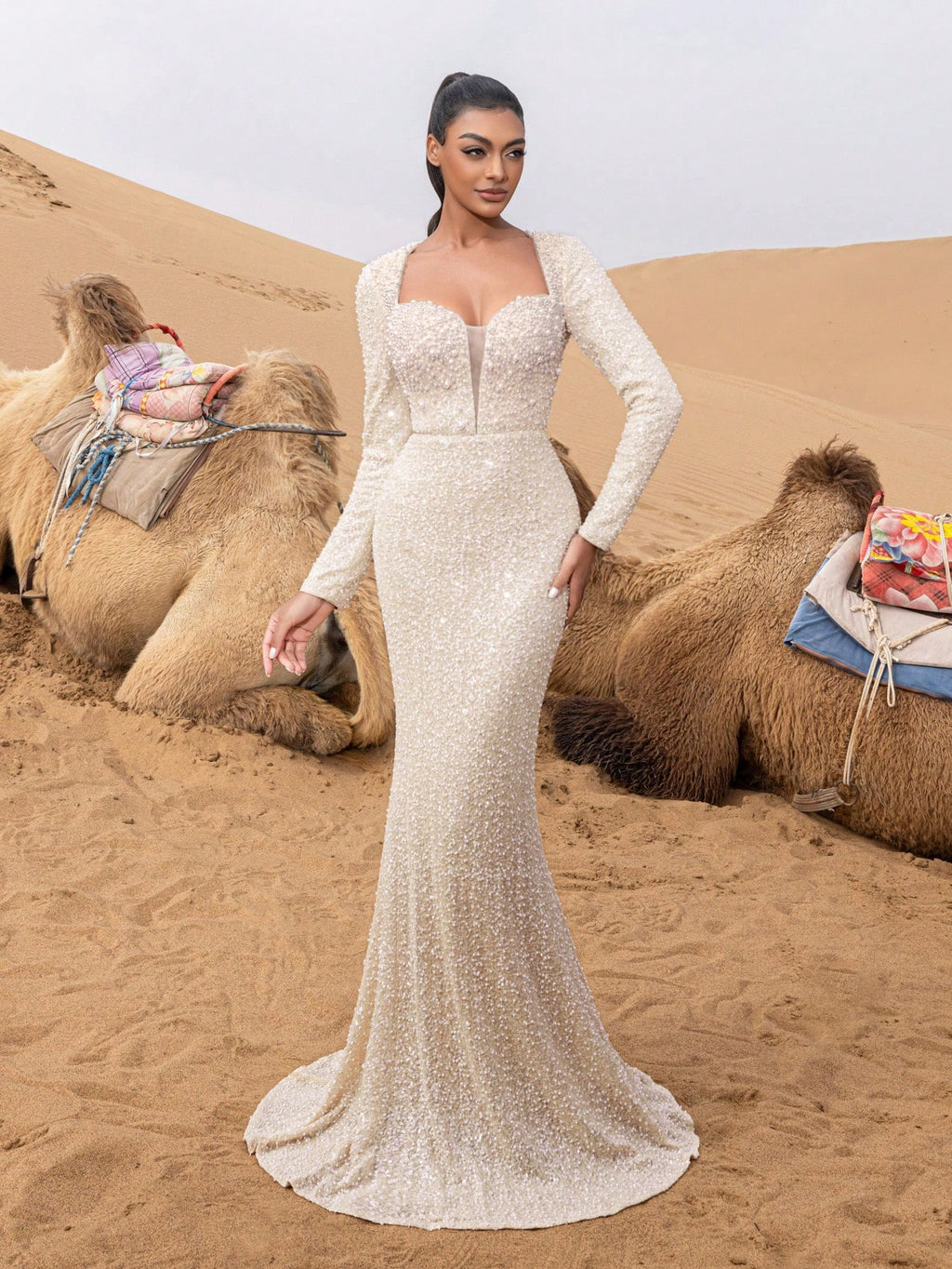 Gorgeous Pearl Detail Sweetheart Neck Mermaid Hem Beaded Formal Dresses & Evening Gowns