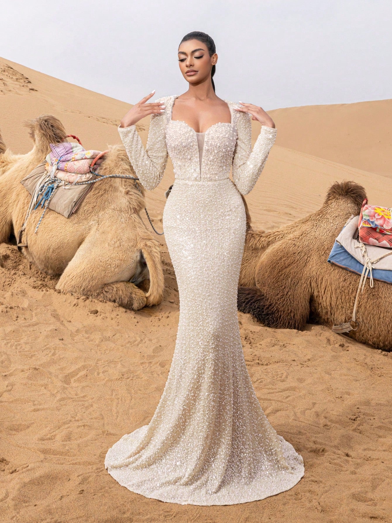 Gorgeous Pearl Detail Sweetheart Neck Mermaid Hem Beaded Formal Dresses & Evening Gowns