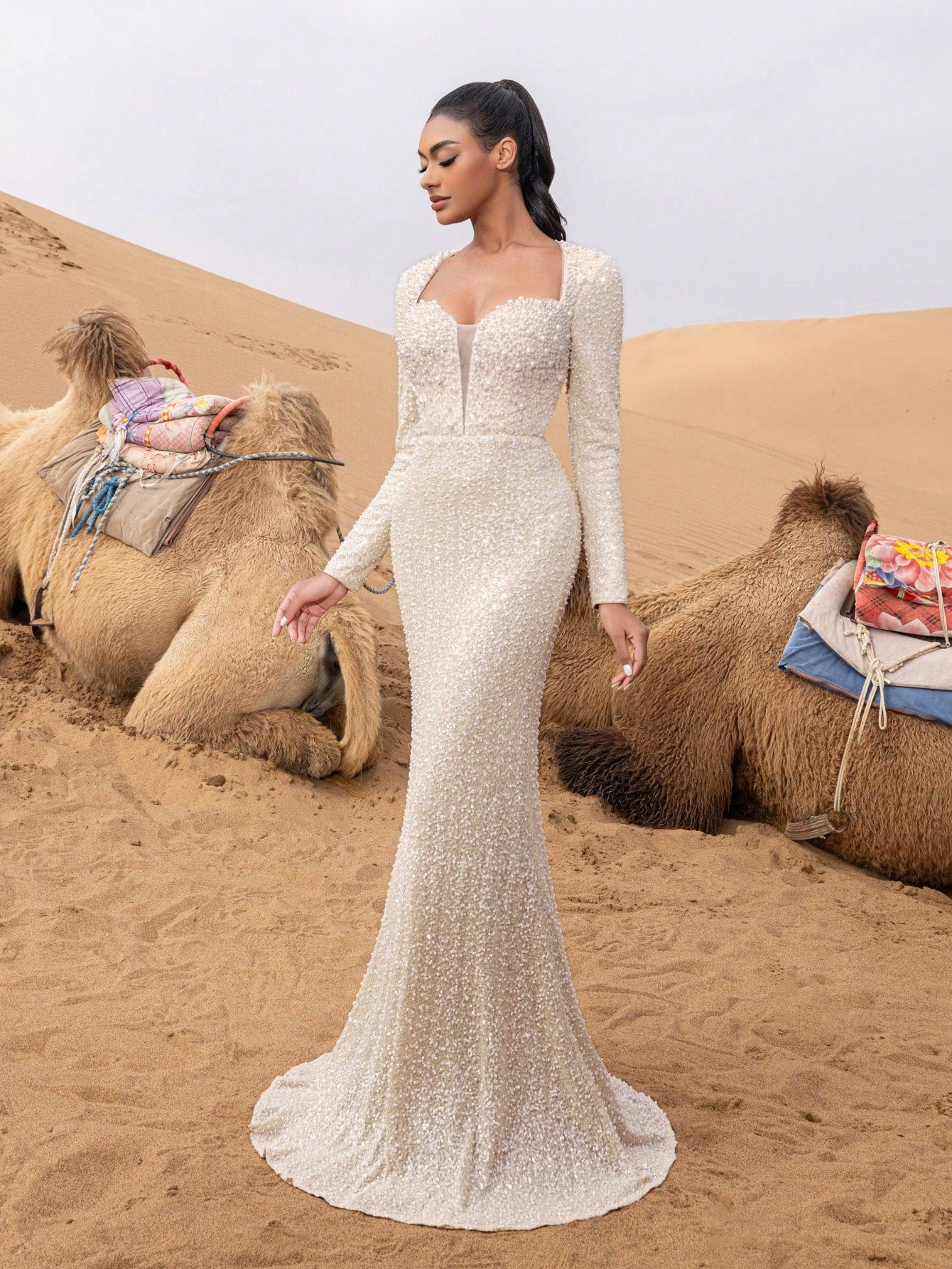 Gorgeous Pearl Detail Sweetheart Neck Mermaid Hem Beaded Formal Dresses & Evening Gowns