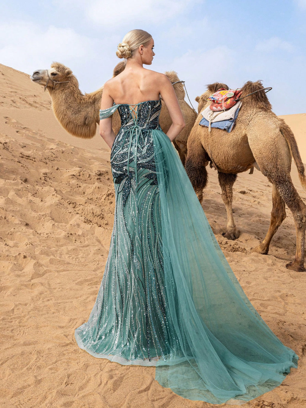 Gorgeous Strapless Draped Side Floral Beaded Formal Dresses & Evening Gowns