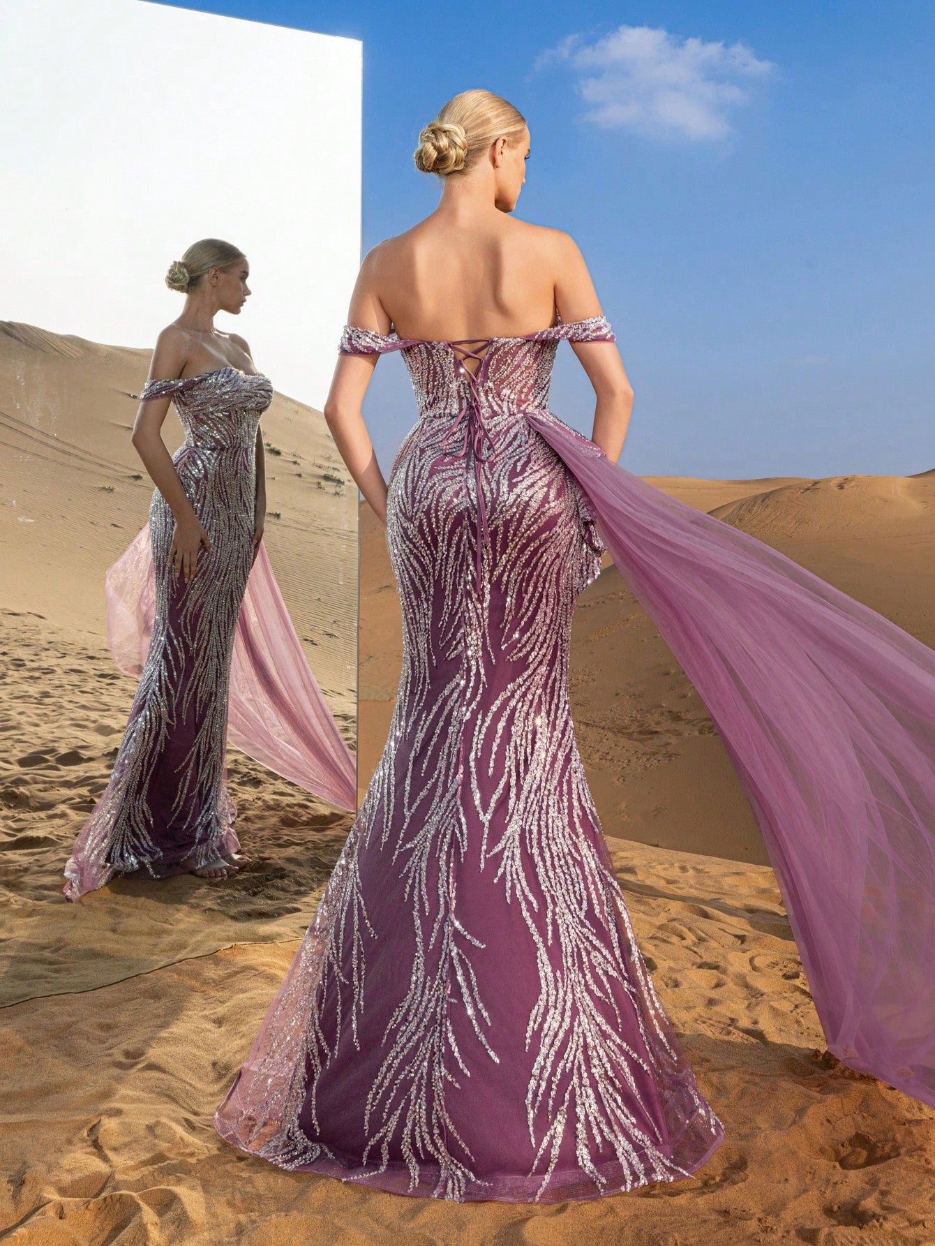 Gorgeous Off Shoulder Draped Side Mermaid Hem Beaded Formal Dresses & Evening Gowns