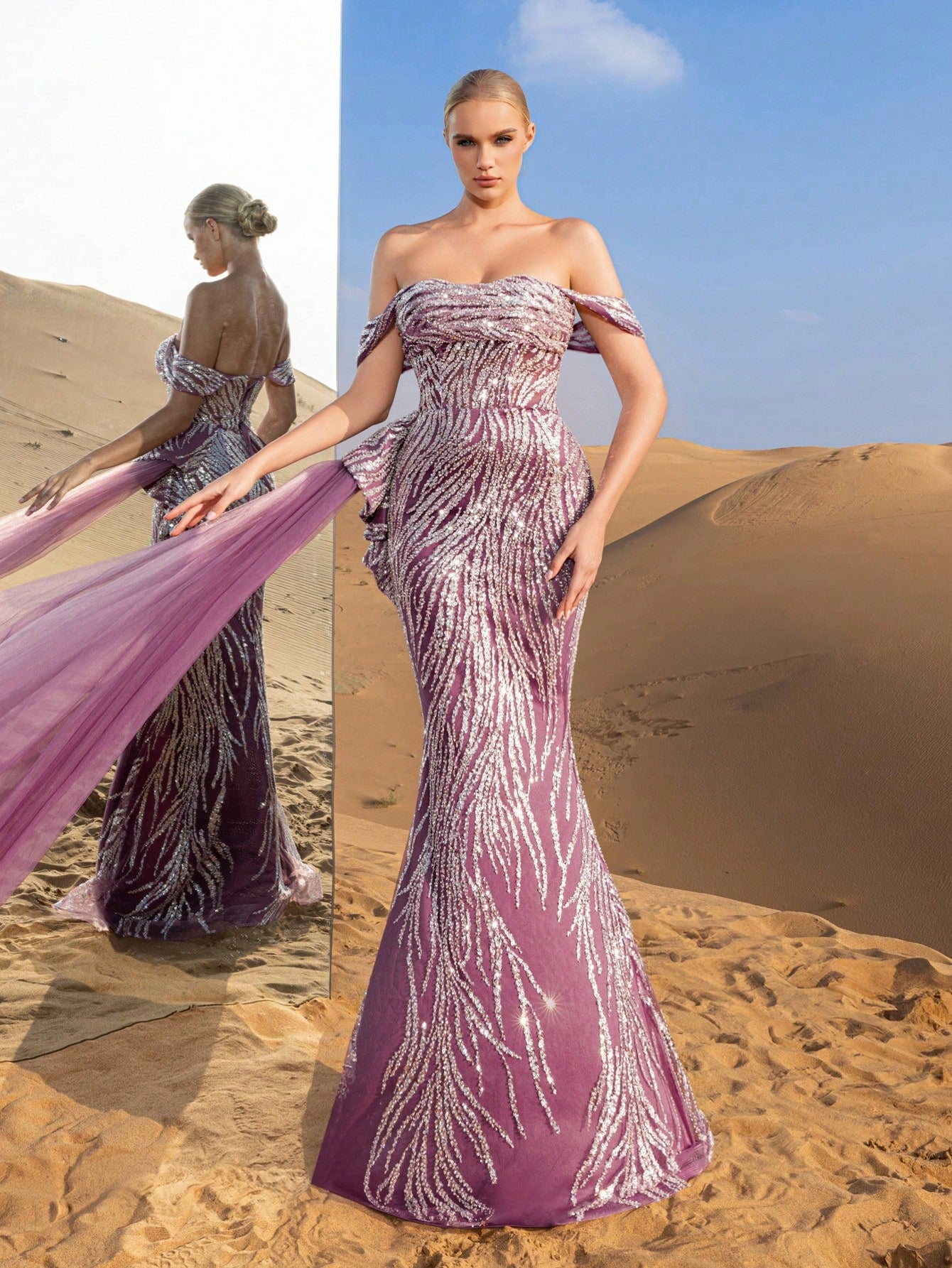 Gorgeous Off Shoulder Draped Side Mermaid Hem Beaded Formal Dresses & Evening Gowns