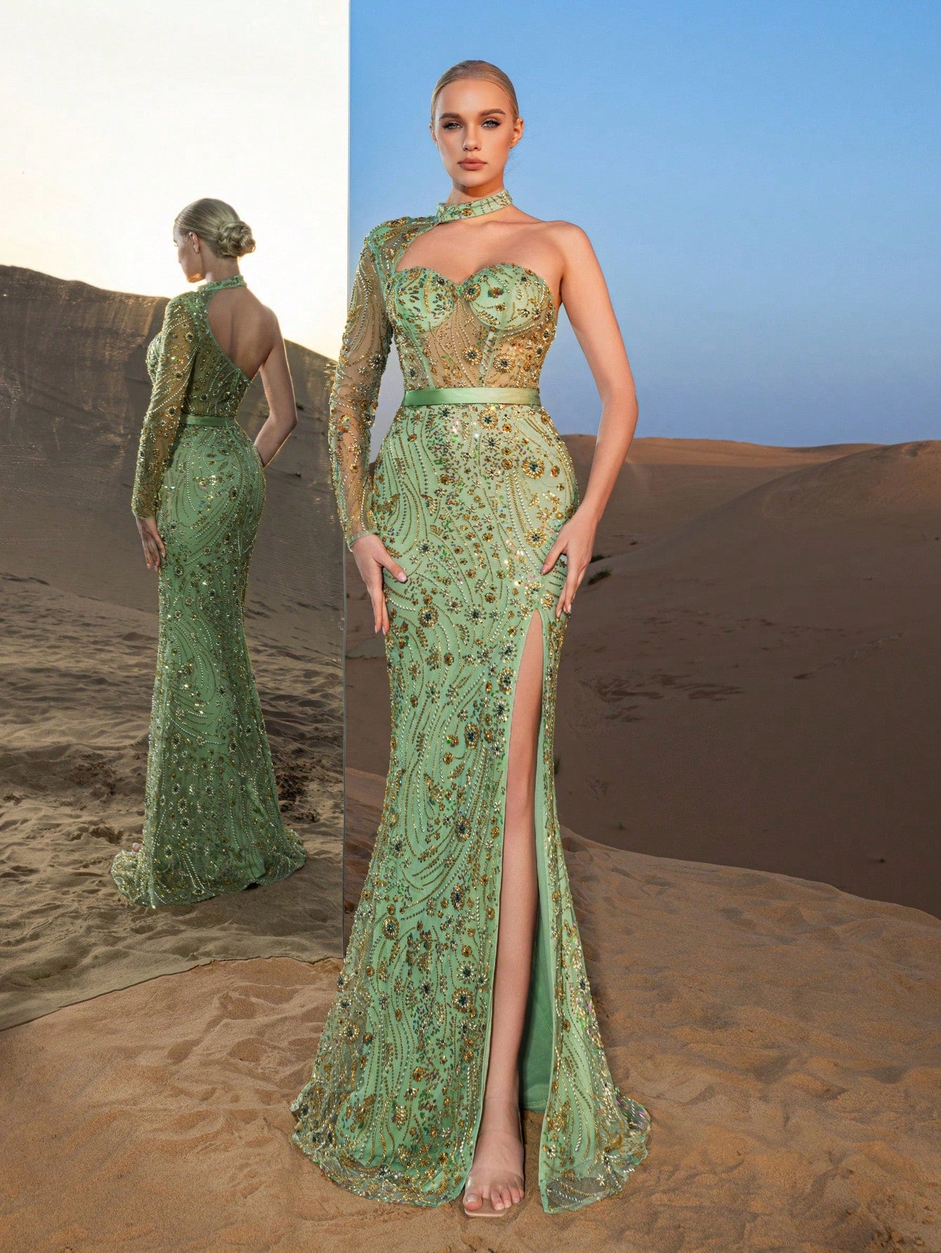 Gorgeous Asymmetrical Neck Mermaid Hem Beaded Formal Dresses & Evening Gowns