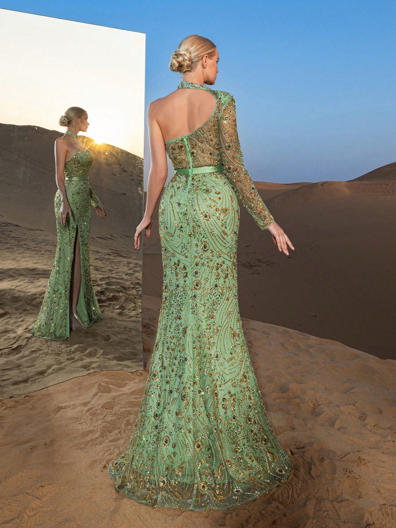 Gorgeous Asymmetrical Neck Mermaid Hem Beaded Formal Dresses & Evening Gowns