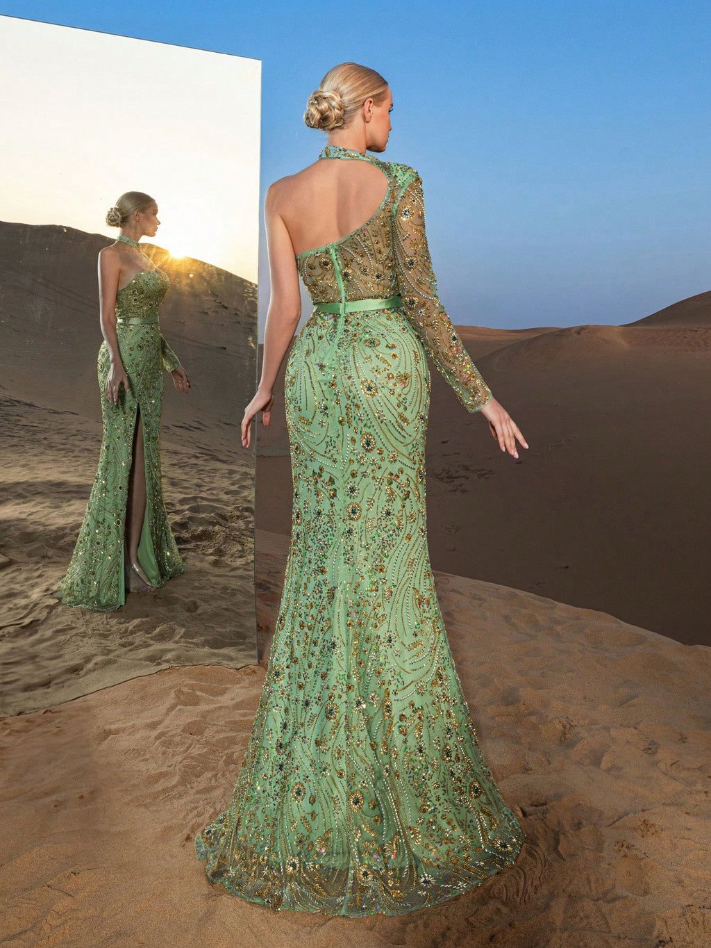 Gorgeous Asymmetrical Neck Mermaid Hem Beaded Formal Dresses & Evening Gowns