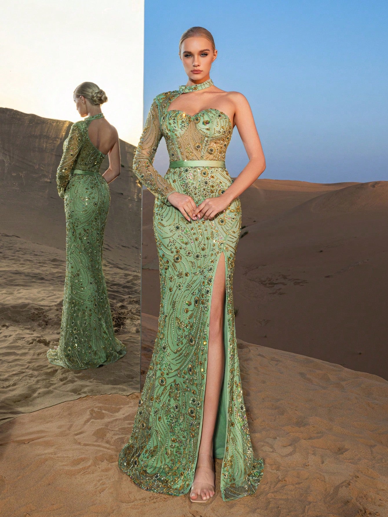 Gorgeous Asymmetrical Neck Mermaid Hem Beaded Formal Dresses & Evening Gowns