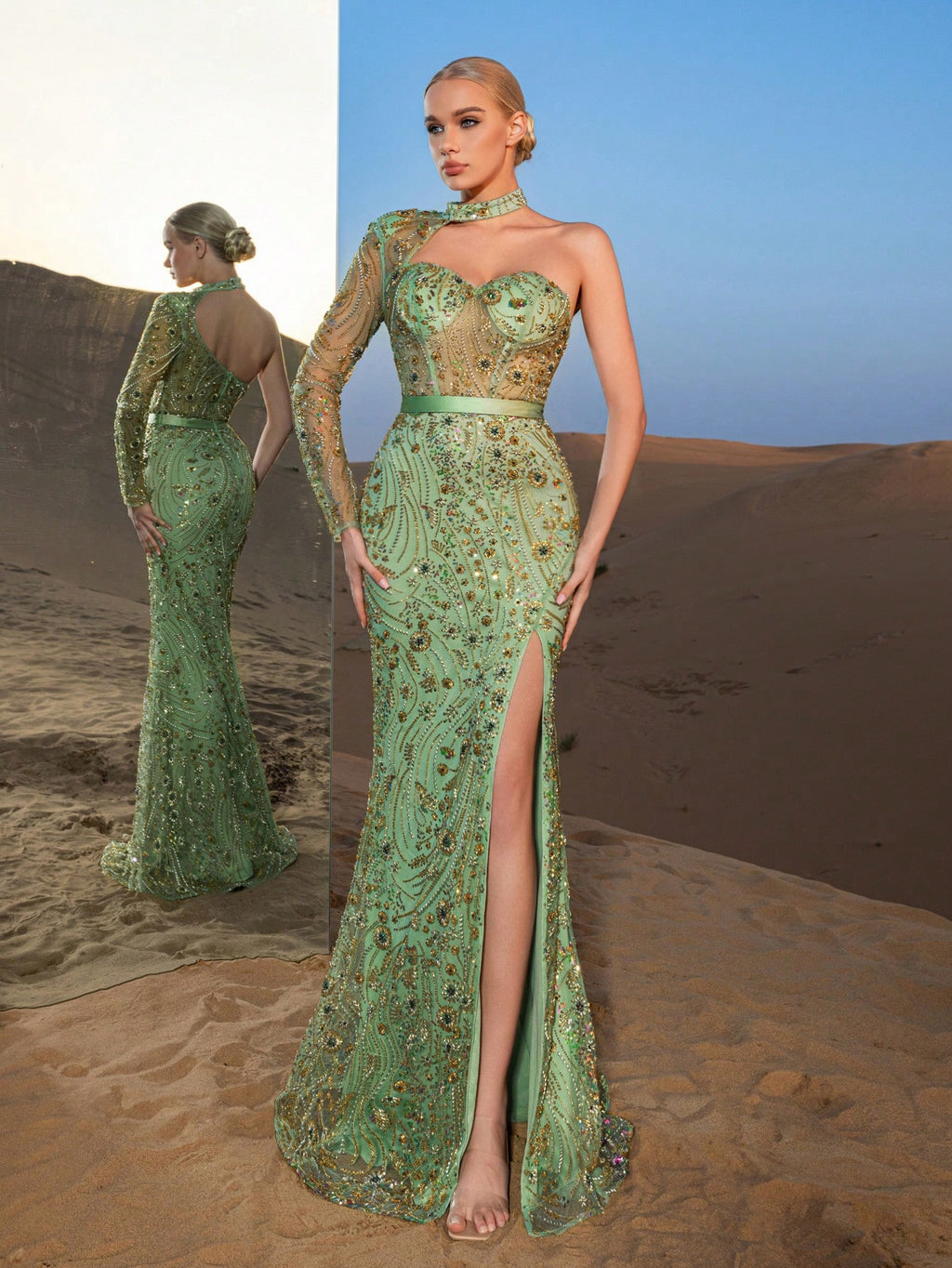 Gorgeous Asymmetrical Neck Mermaid Hem Beaded Formal Dresses & Evening Gowns