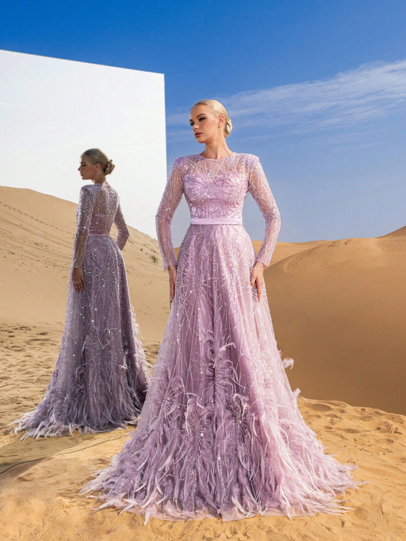 Luxury Gorgeous Sheer Sleeves Beaded Formal Prom Dresses & Evening Gowns