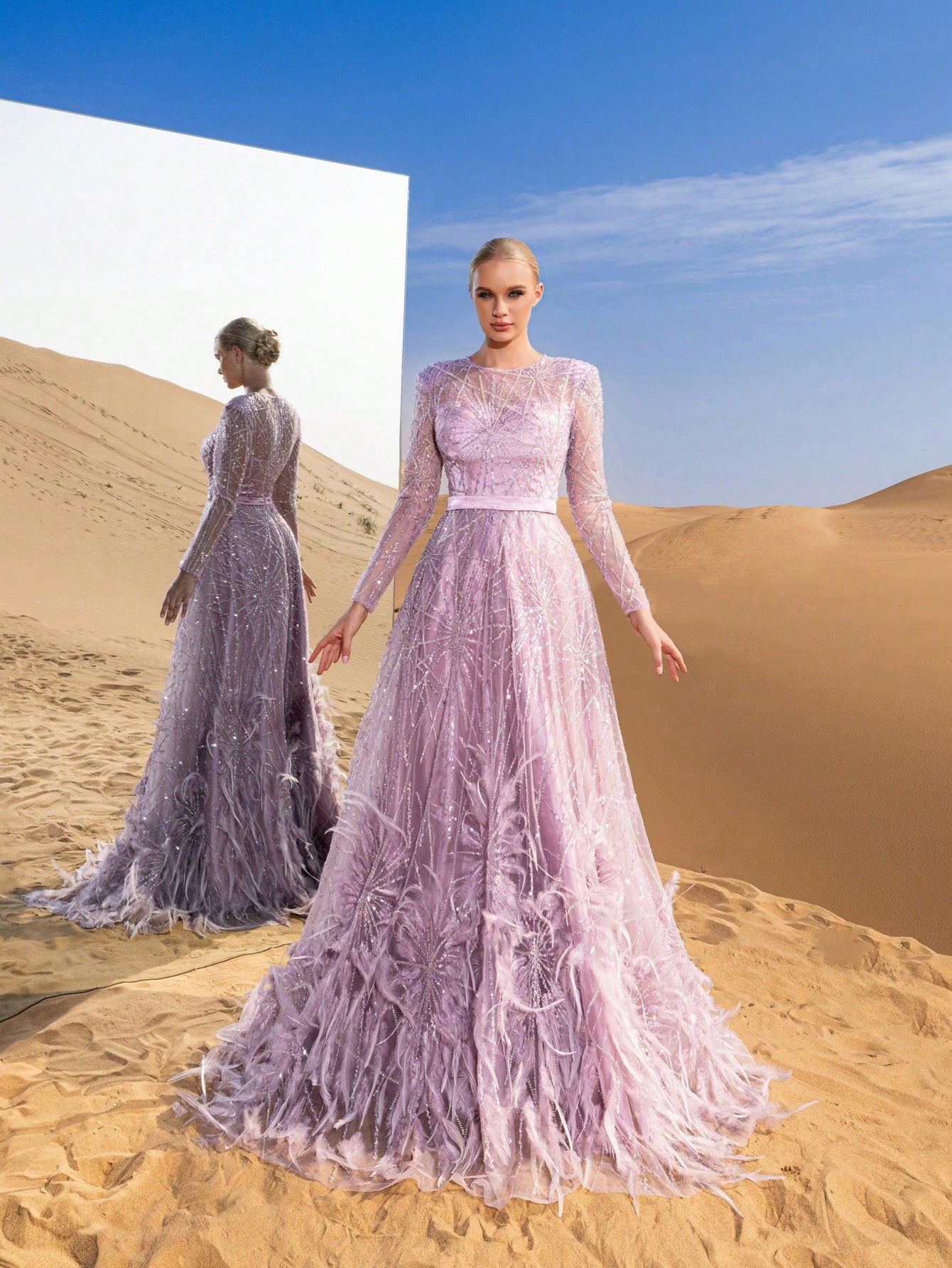 Luxury Gorgeous Sheer Sleeves Beaded Formal Prom Dresses & Evening Gowns