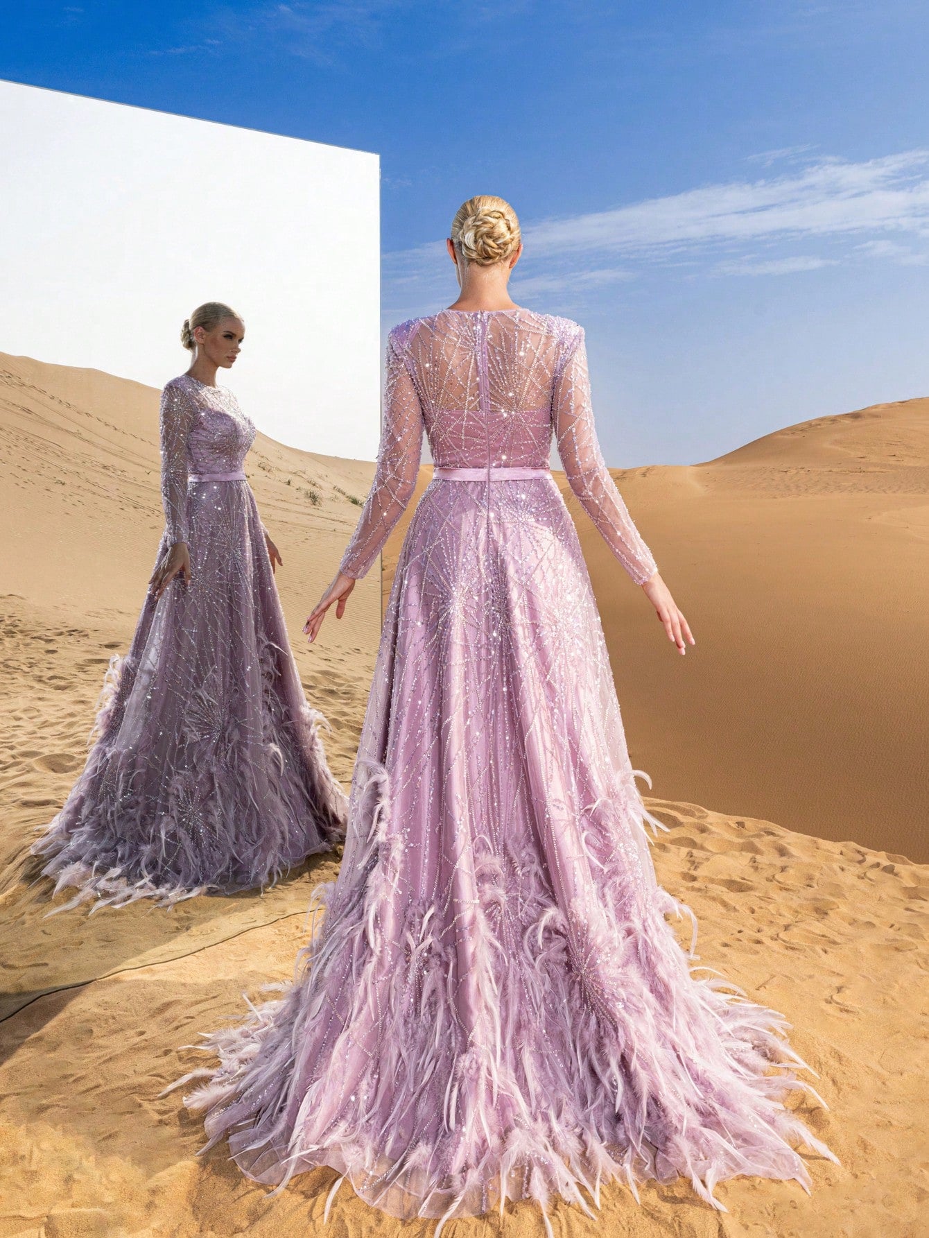 Luxury Gorgeous Sheer Sleeves Beaded Formal Prom Dresses & Evening Gowns