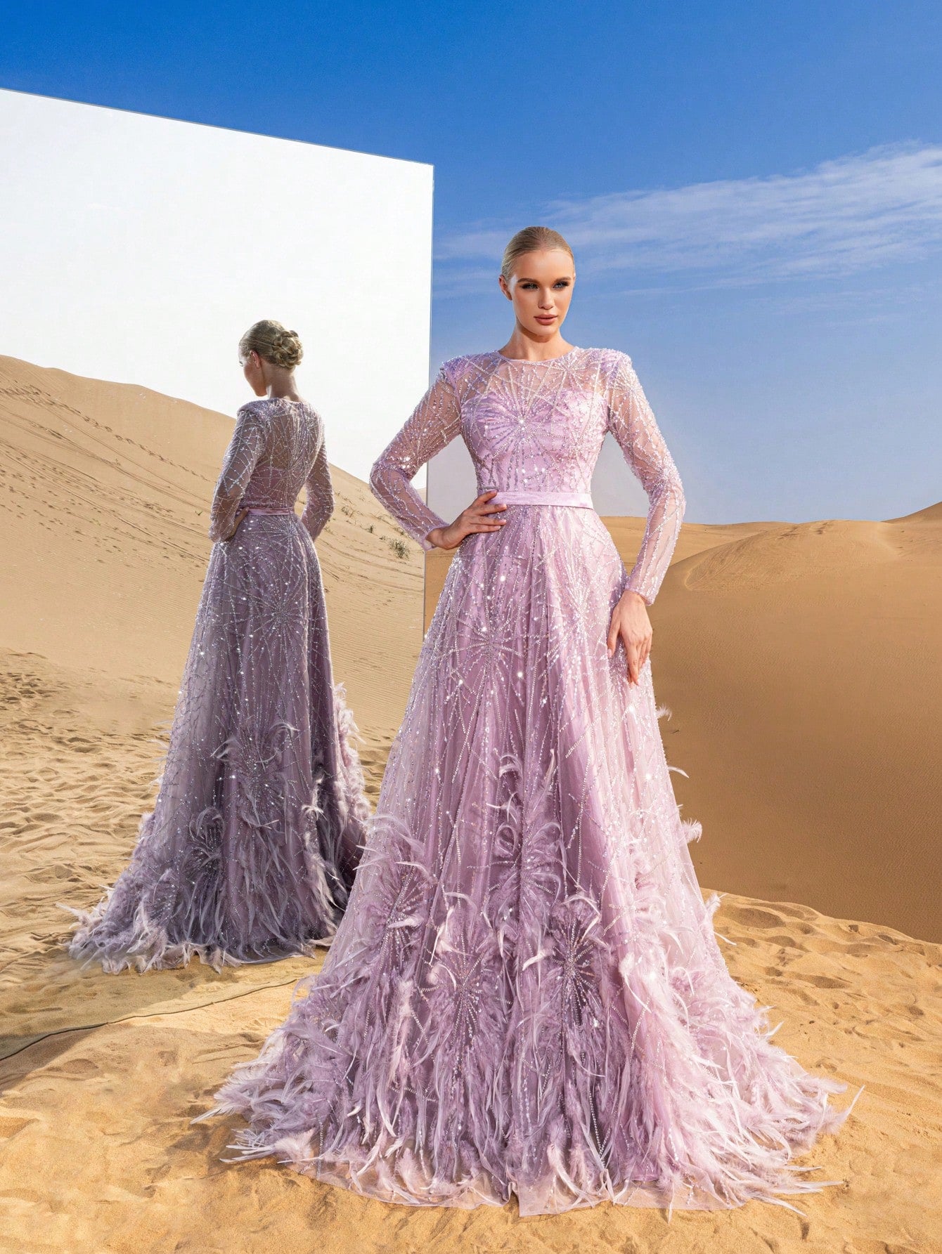 Luxury Gorgeous Sheer Sleeves Beaded Formal Prom Dresses & Evening Gowns