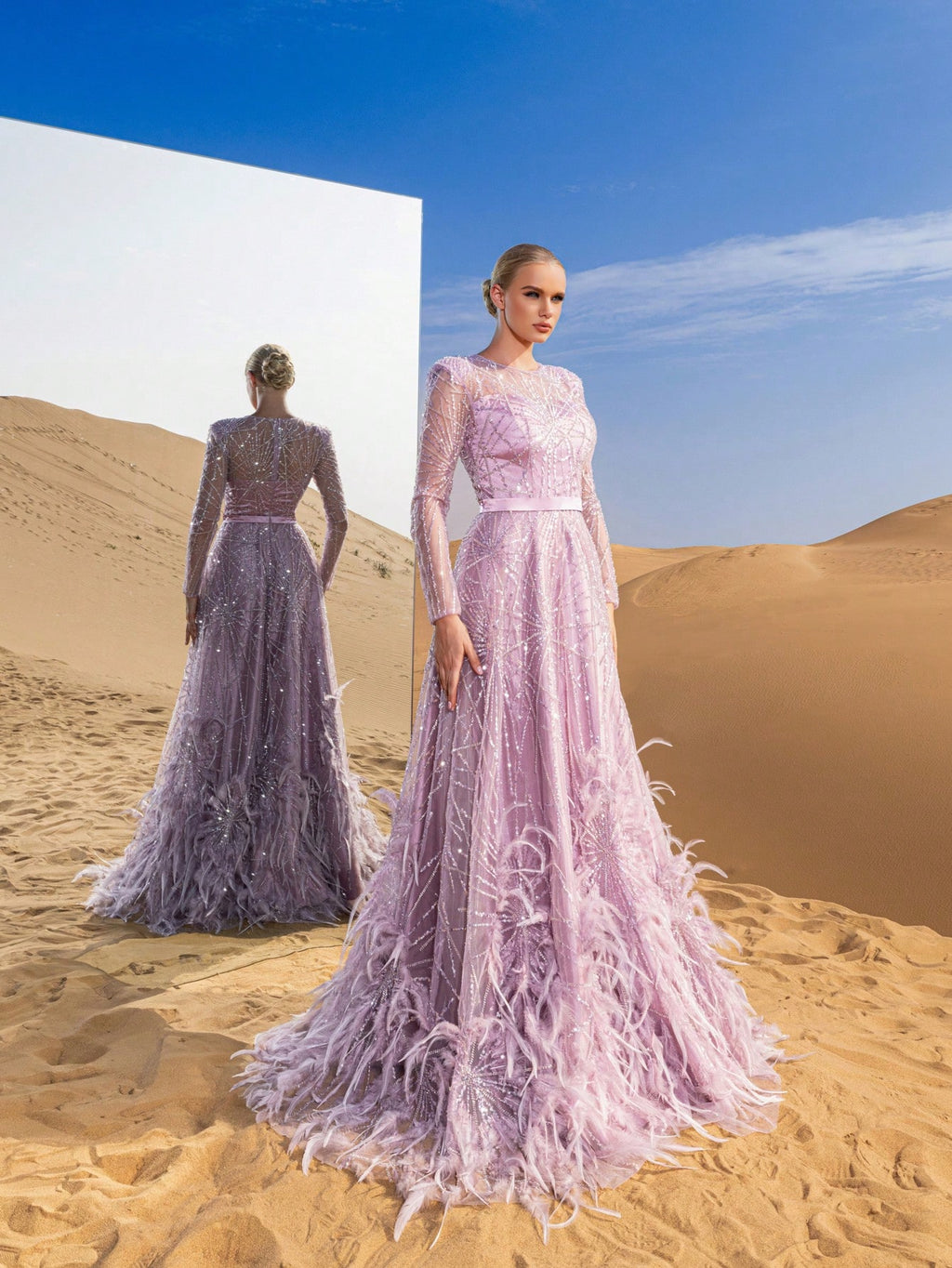 Luxury Gorgeous Sheer Sleeves Beaded Formal Prom Dresses & Evening Gowns