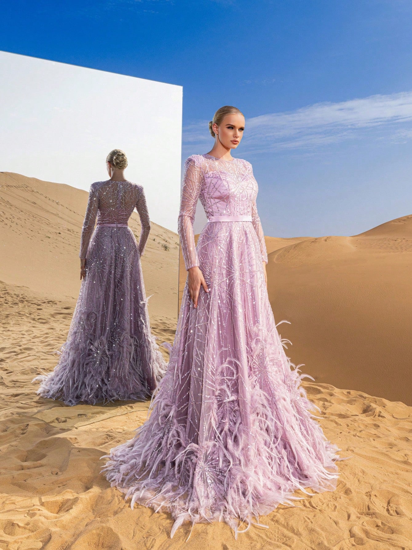 Luxury Gorgeous Sheer Sleeves Beaded Formal Prom Dresses & Evening Gowns