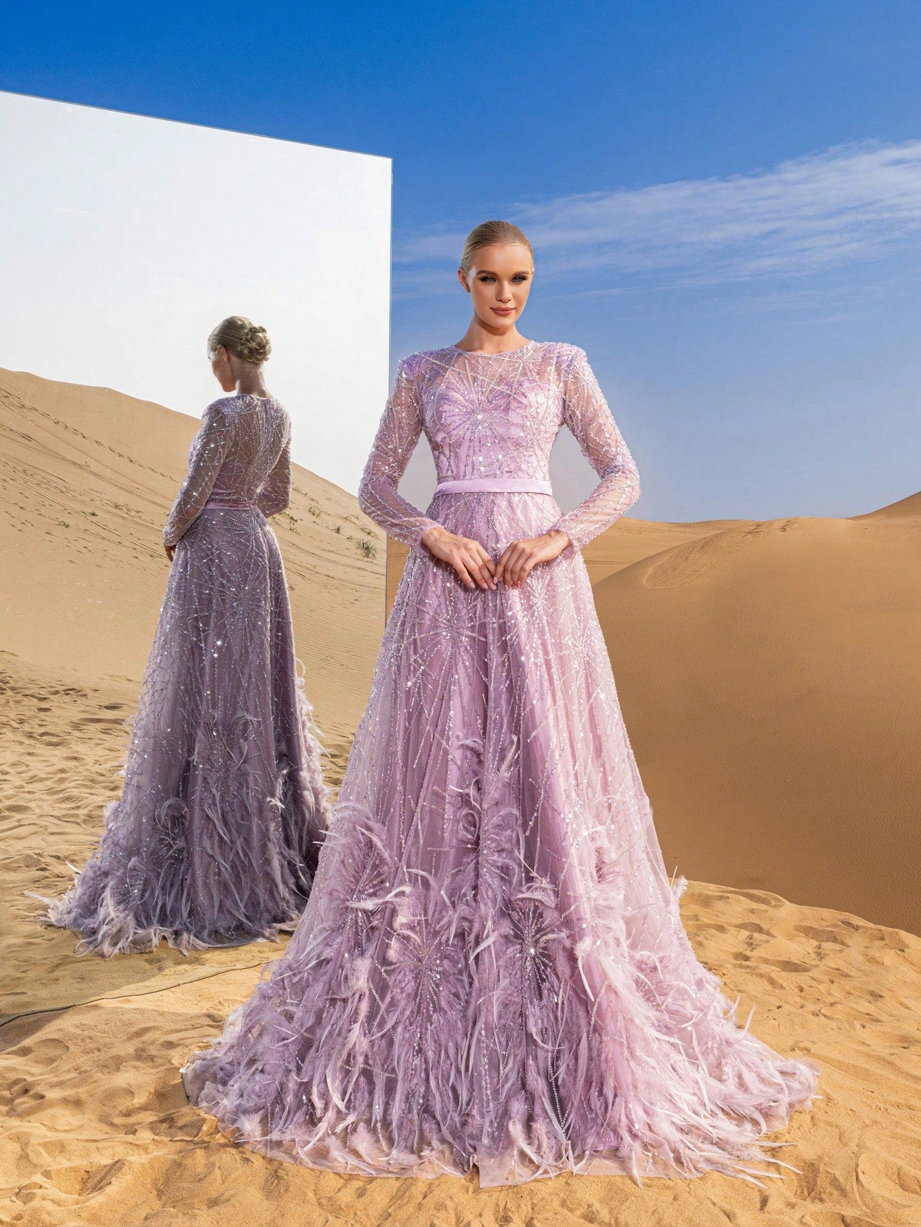 Luxury Gorgeous Sheer Sleeves Beaded Formal Prom Dresses & Evening Gowns