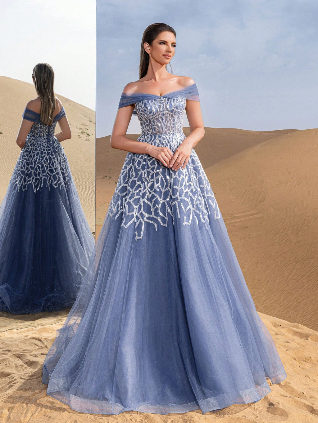 Gorgeous Luxury Off Shoulder Back Thread The Rope Mesh Overlay Beaded Gowns Formal Dresses & Evening Gowns