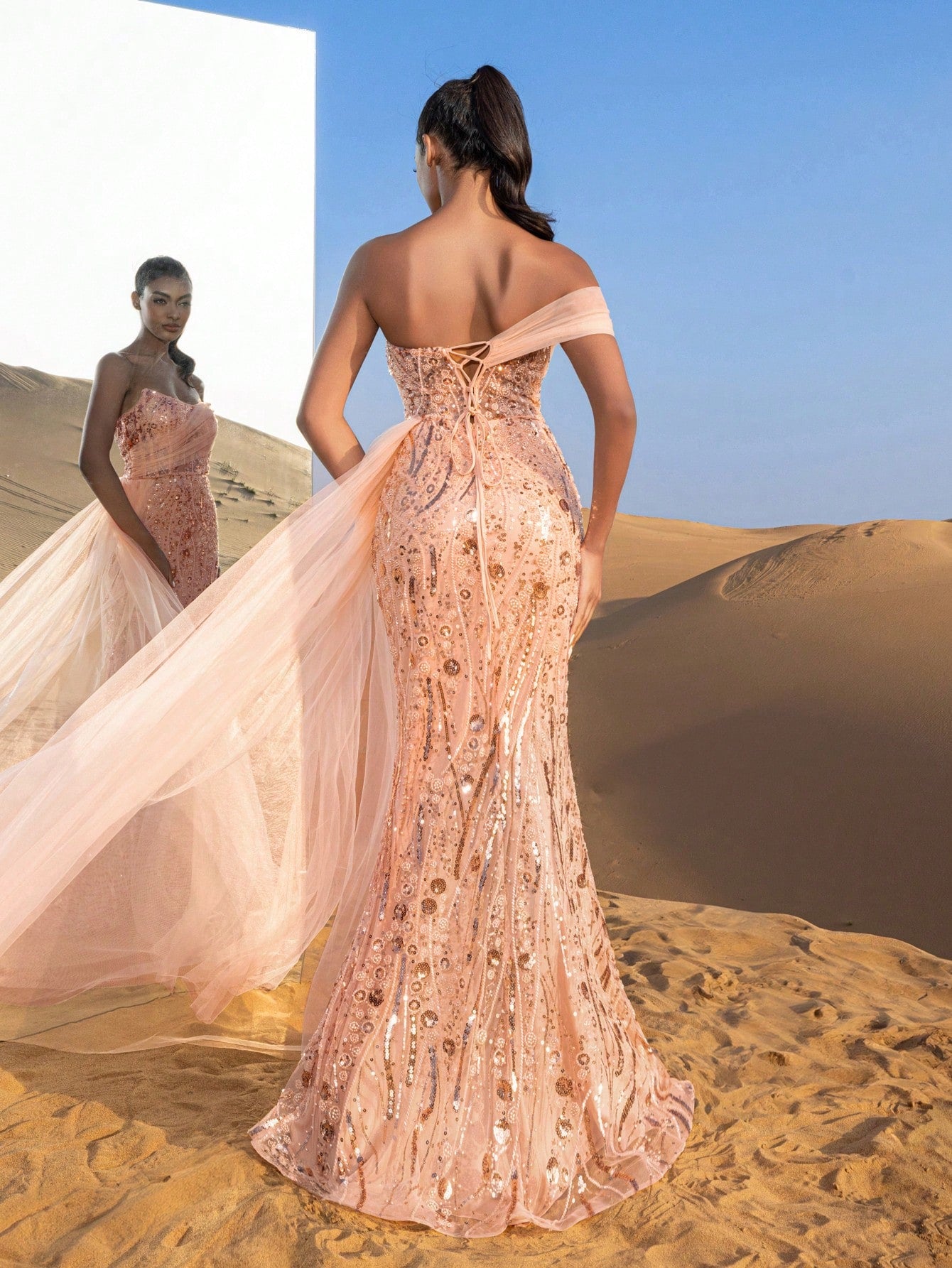 Gorgeous Strapless Mesh Overlay Mermaid Hem Floral Beaded Formal Dresses & Evening Gowns