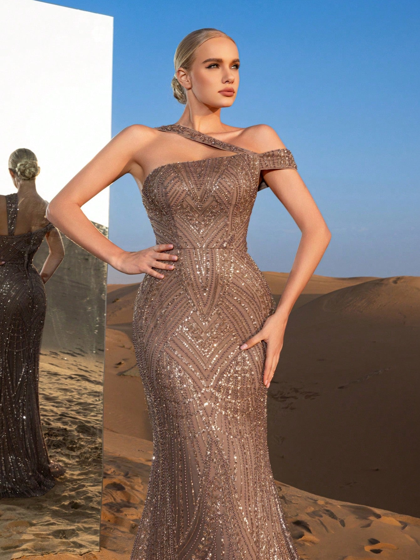 Luxury Gorgeous Asymmetrical Neck Mermaid Hem Beaded Formal Dresses & Evening Gowns