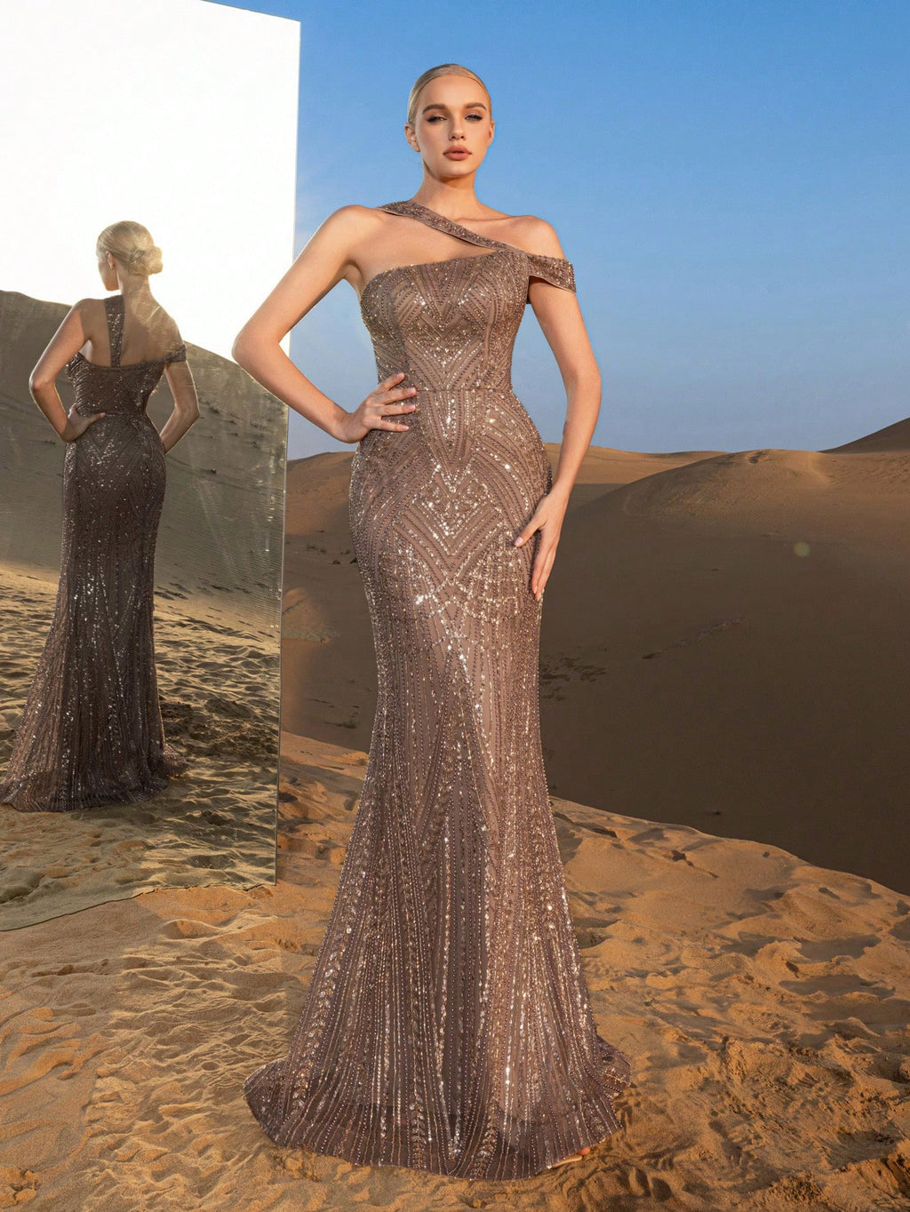 Luxury Gorgeous Asymmetrical Neck Mermaid Hem Beaded Formal Dresses & Evening Gowns