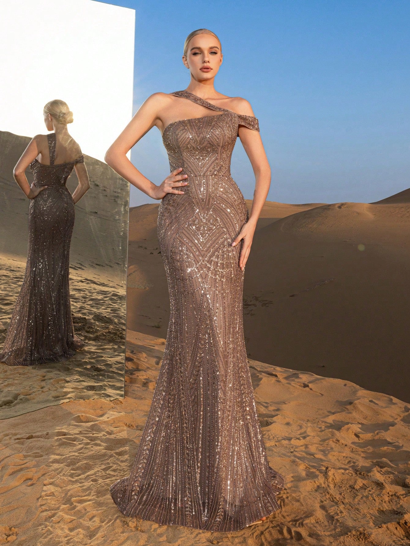 Luxury Gorgeous Asymmetrical Neck Mermaid Hem Beaded Formal Dresses & Evening Gowns