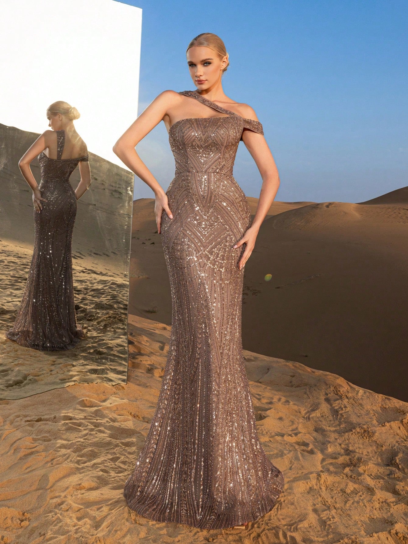 Luxury Gorgeous Asymmetrical Neck Mermaid Hem Beaded Formal Dresses & Evening Gowns