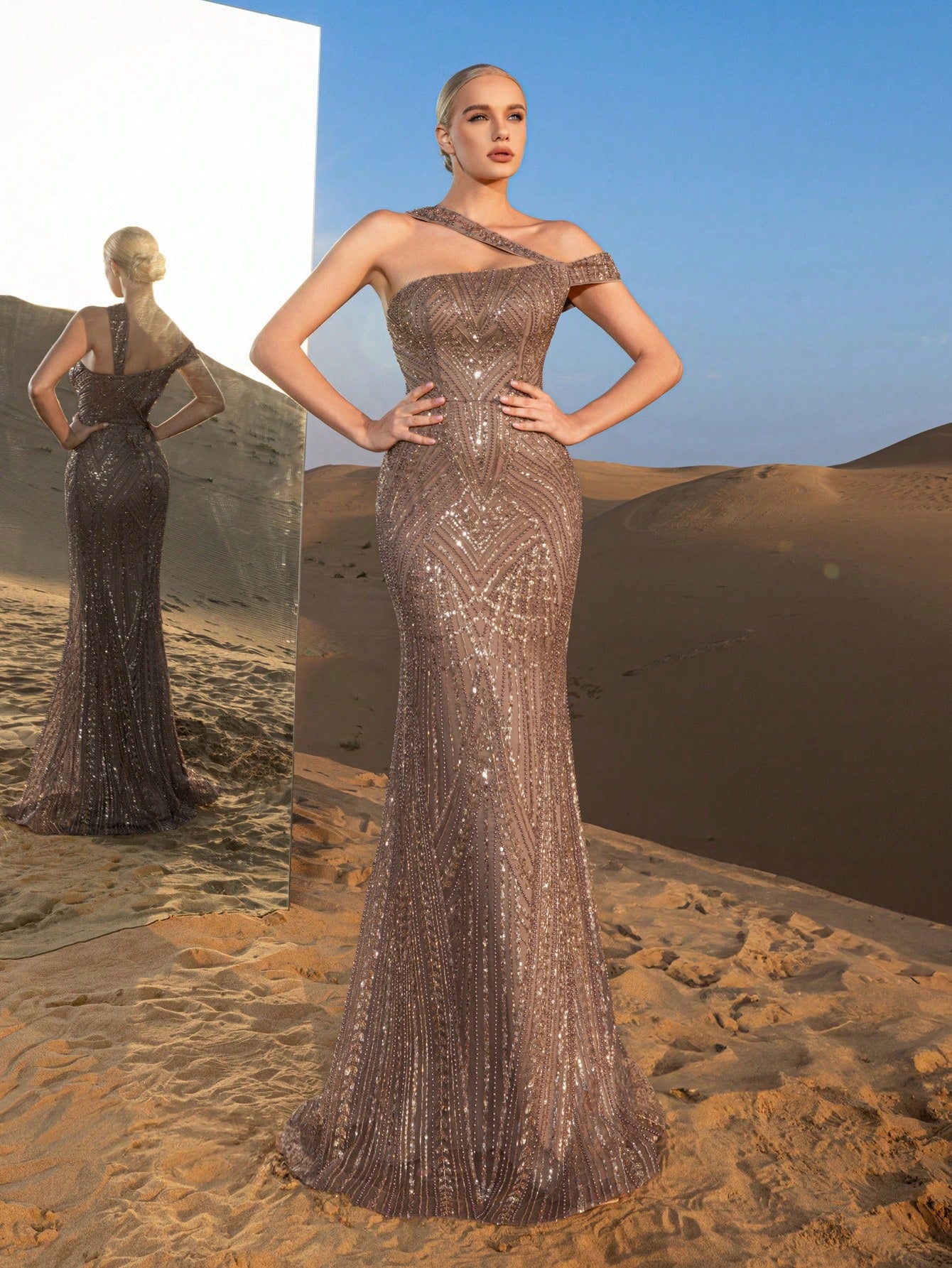 Luxury Gorgeous Asymmetrical Neck Mermaid Hem Beaded Formal Dresses & Evening Gowns