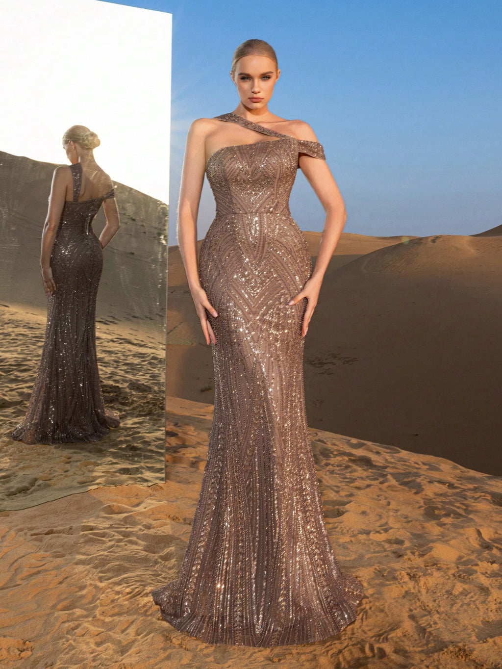 Luxury Gorgeous Asymmetrical Neck Mermaid Hem Beaded Formal Dresses & Evening Gowns